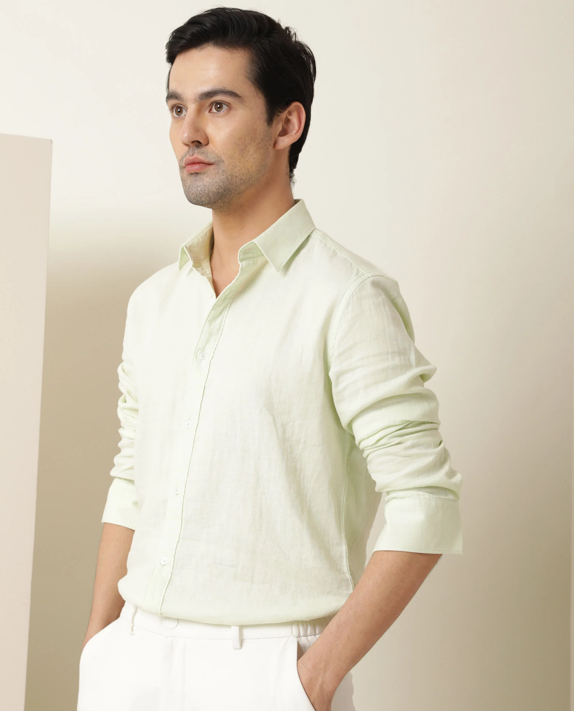 Rare Rabbit Men's Layerr Light Green Cotton Plain Regular Fit Full Sleeve Collared Shirt - Image 12