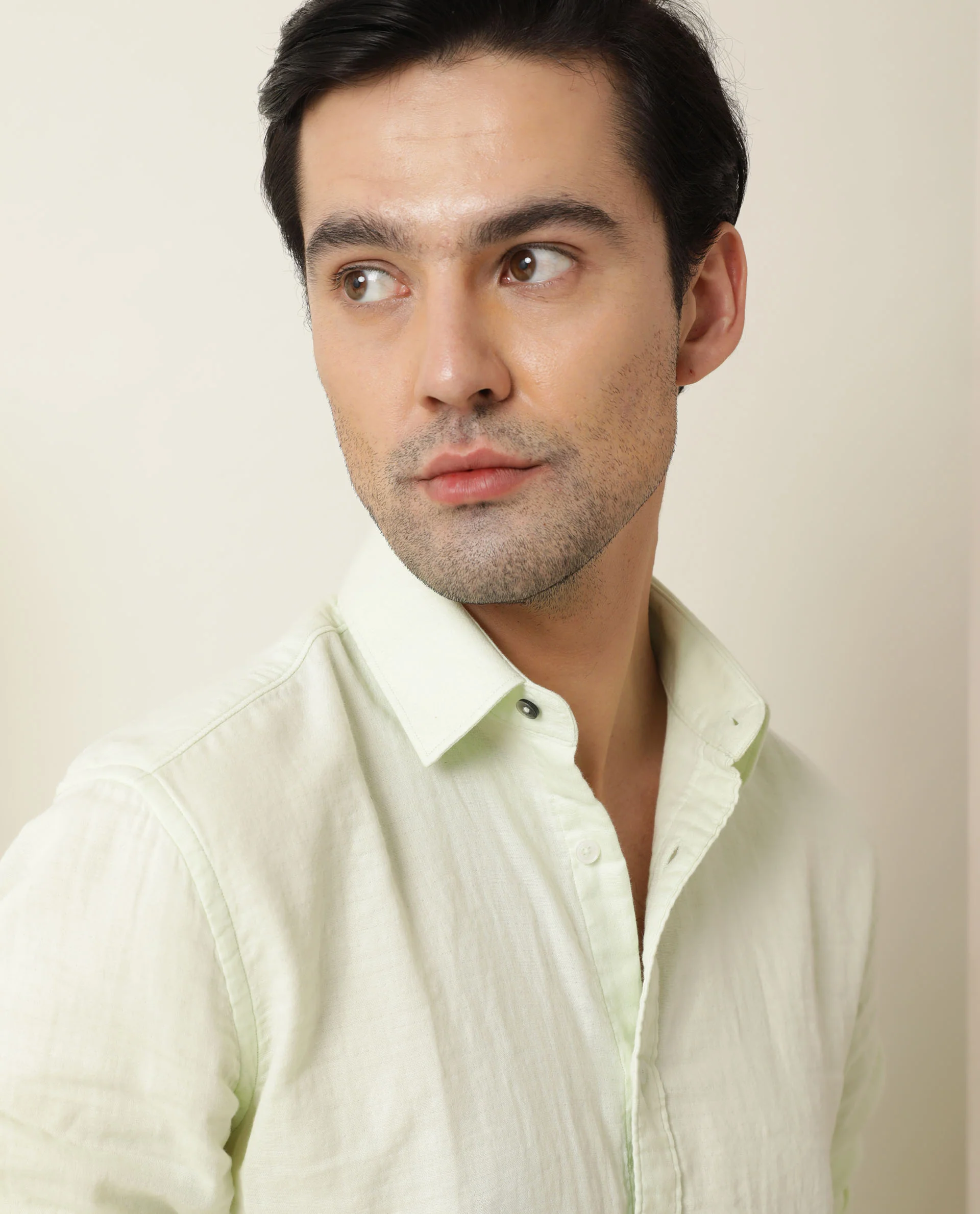 Rare Rabbit Men's Layerr Light Green Cotton Plain Regular Fit Full Sleeve Collared Shirt - Image 3