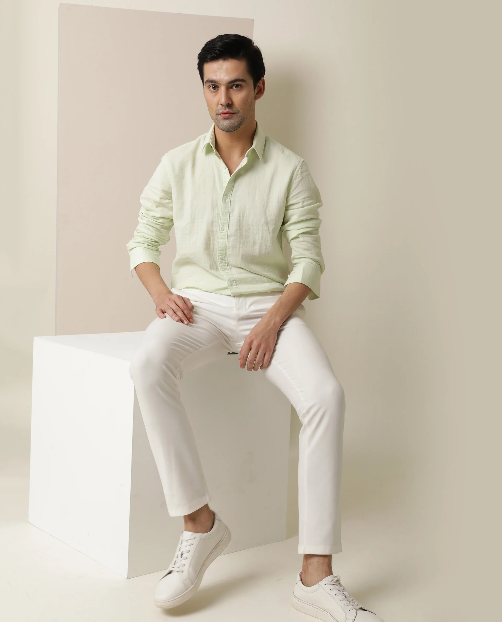 Rare Rabbit Men's Layerr Light Green Cotton Plain Regular Fit Full Sleeve Collared Shirt - Image 8