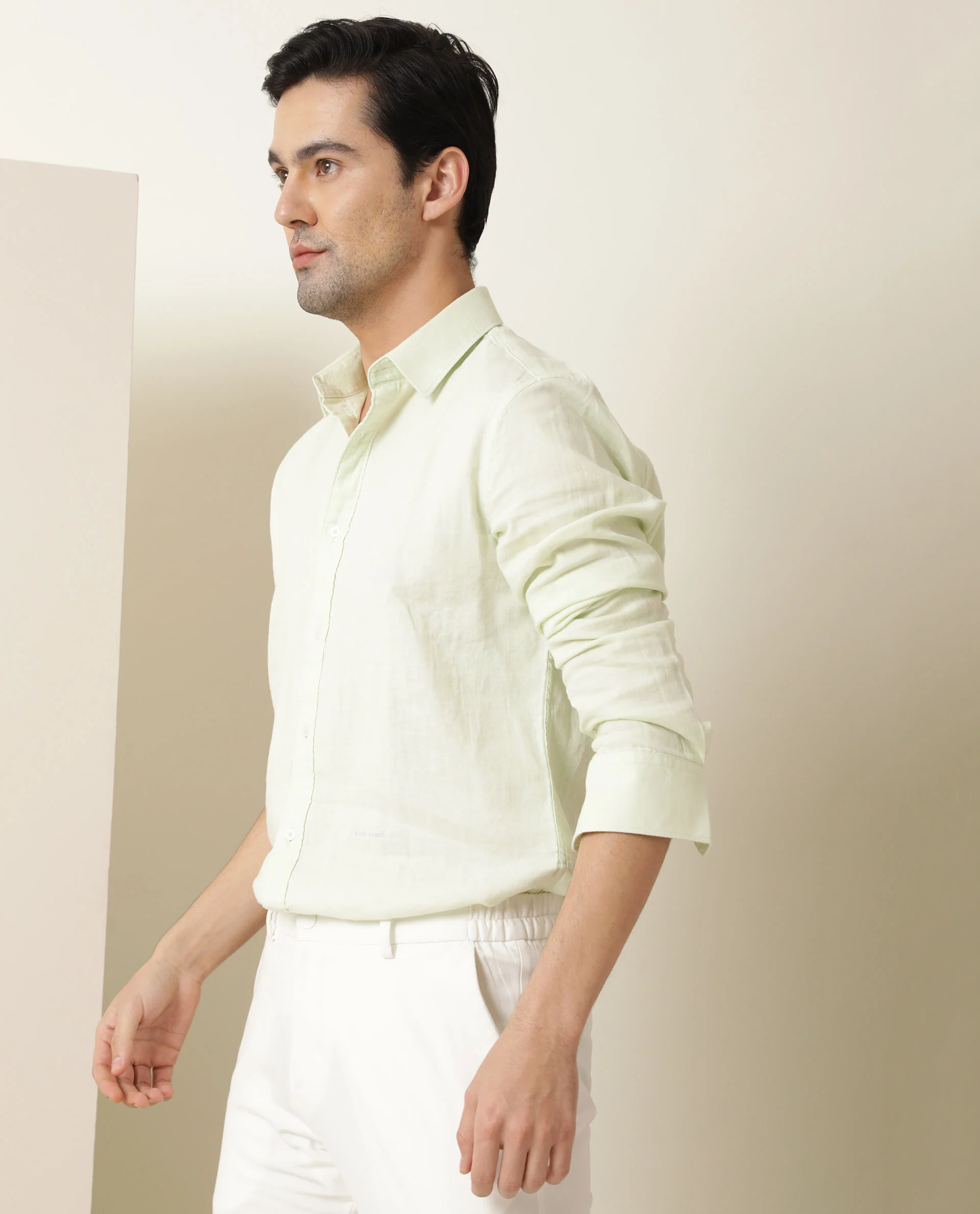 Rare Rabbit Men's Layerr Light Green Cotton Plain Regular Fit Full Sleeve Collared Shirt - Image 9