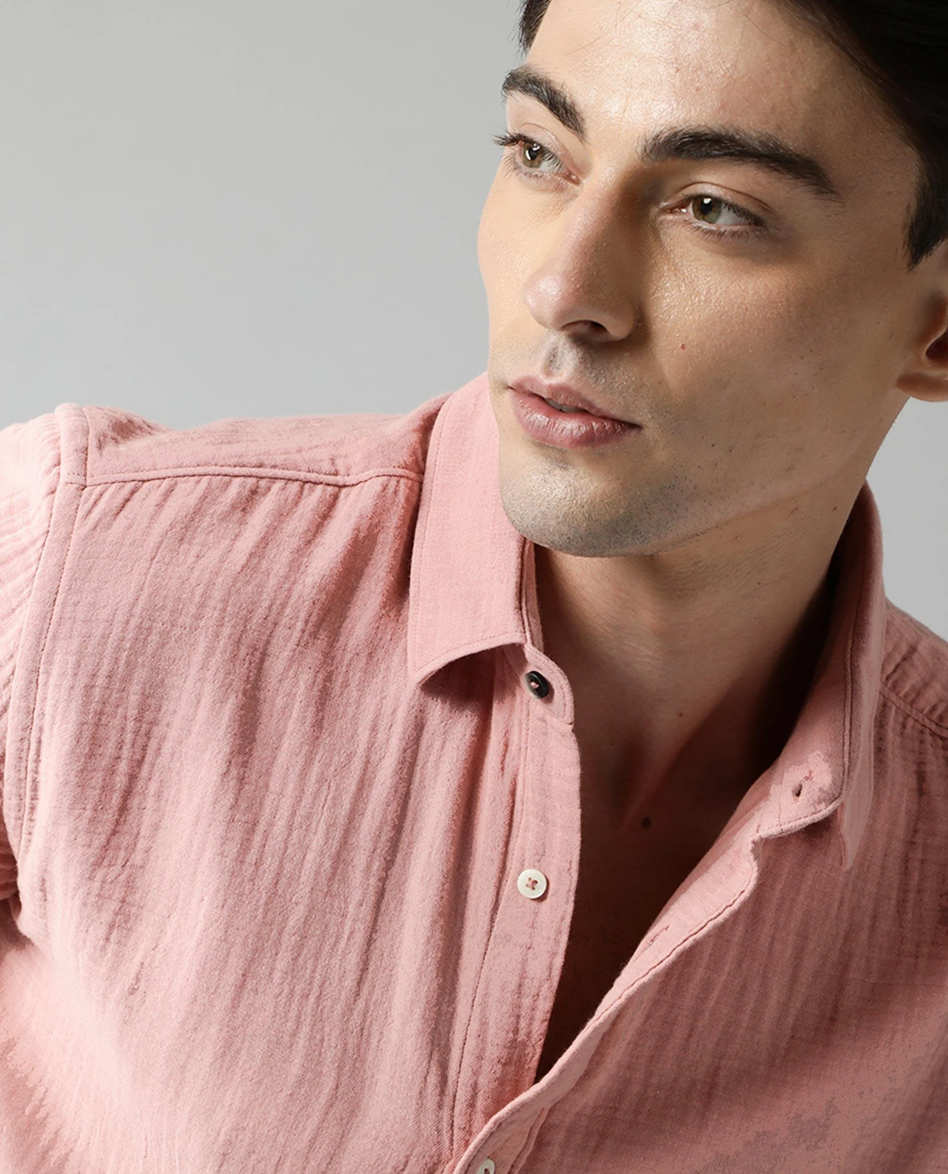 Rare Rabbit Men's Layerr Pink Cotton Regular Fit Full Sleeve Spread Collar Shirt