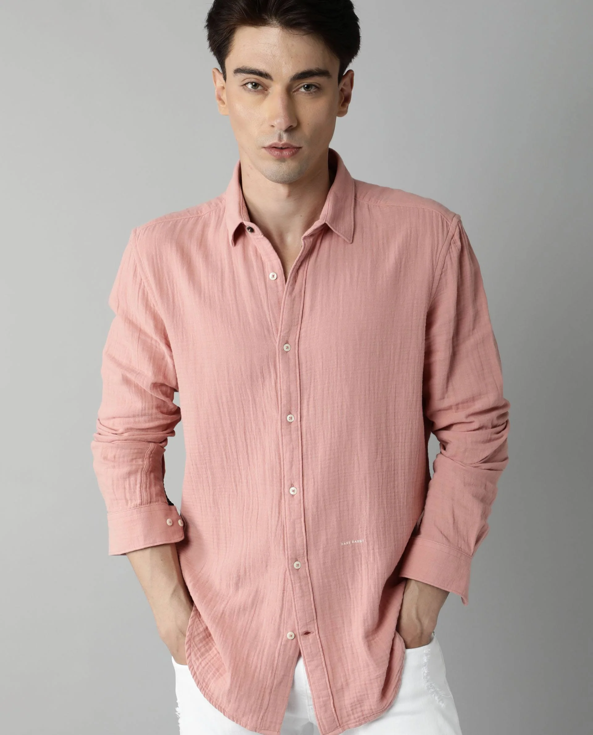 Rare Rabbit Men's Layerr Pink Cotton Regular Fit Full Sleeve Spread Collar Shirt - Image 3