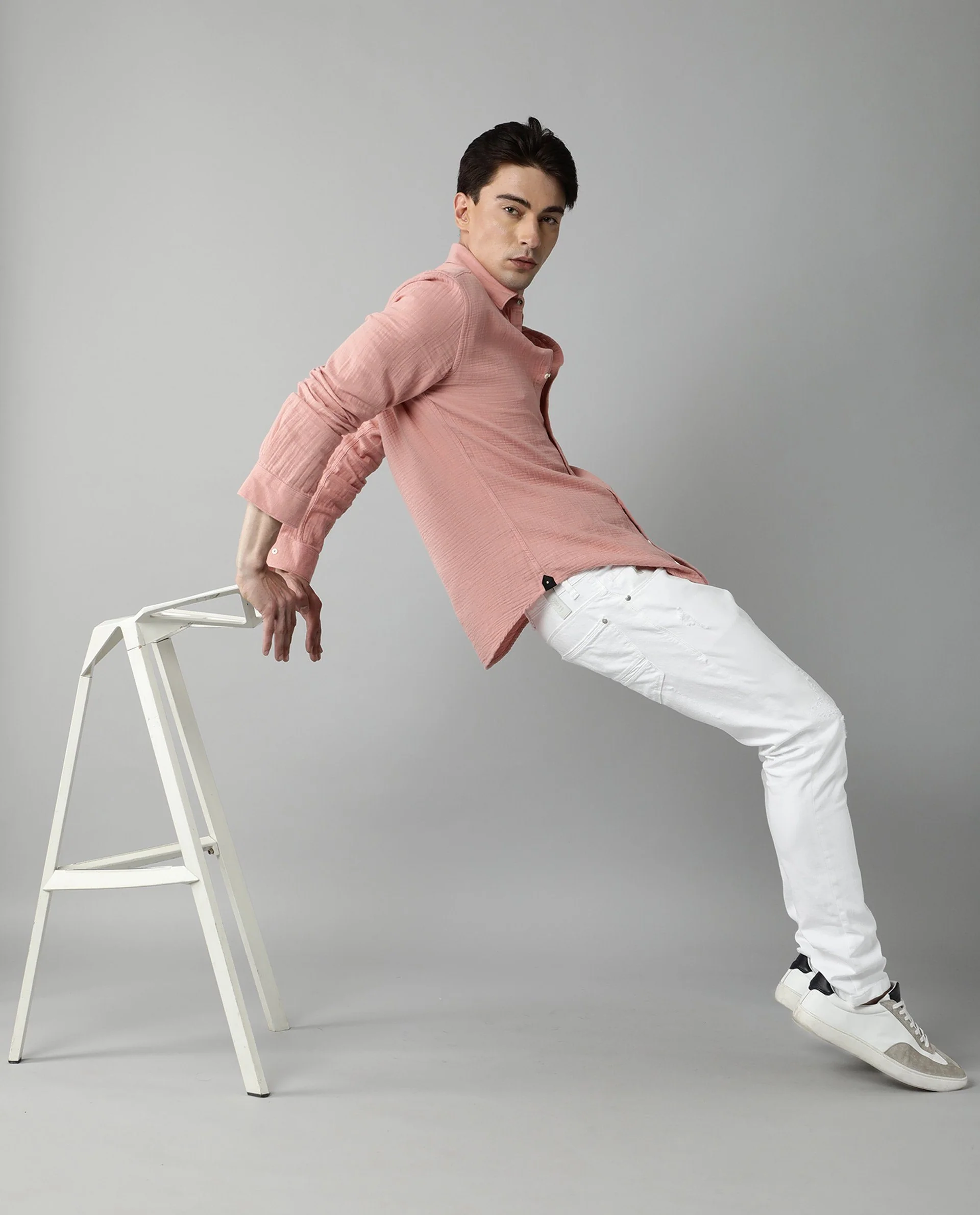 Rare Rabbit Men's Layerr Pink Cotton Regular Fit Full Sleeve Spread Collar Shirt - Image 5