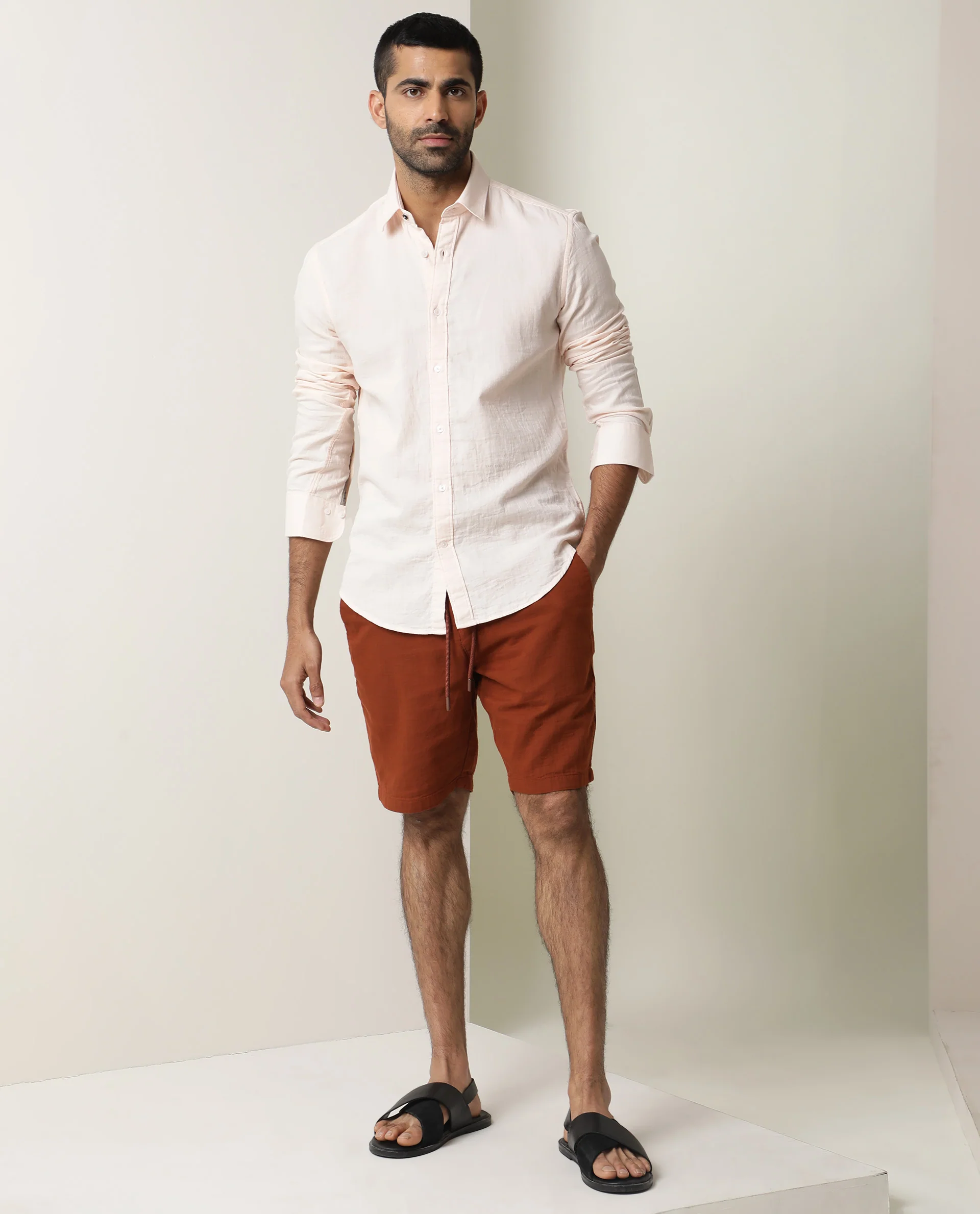 Rare Rabbit Men's Layerr Pastel Pink Cotton Plain Regular Fit Full Sleeve Spread Collar Shirt - Image 2