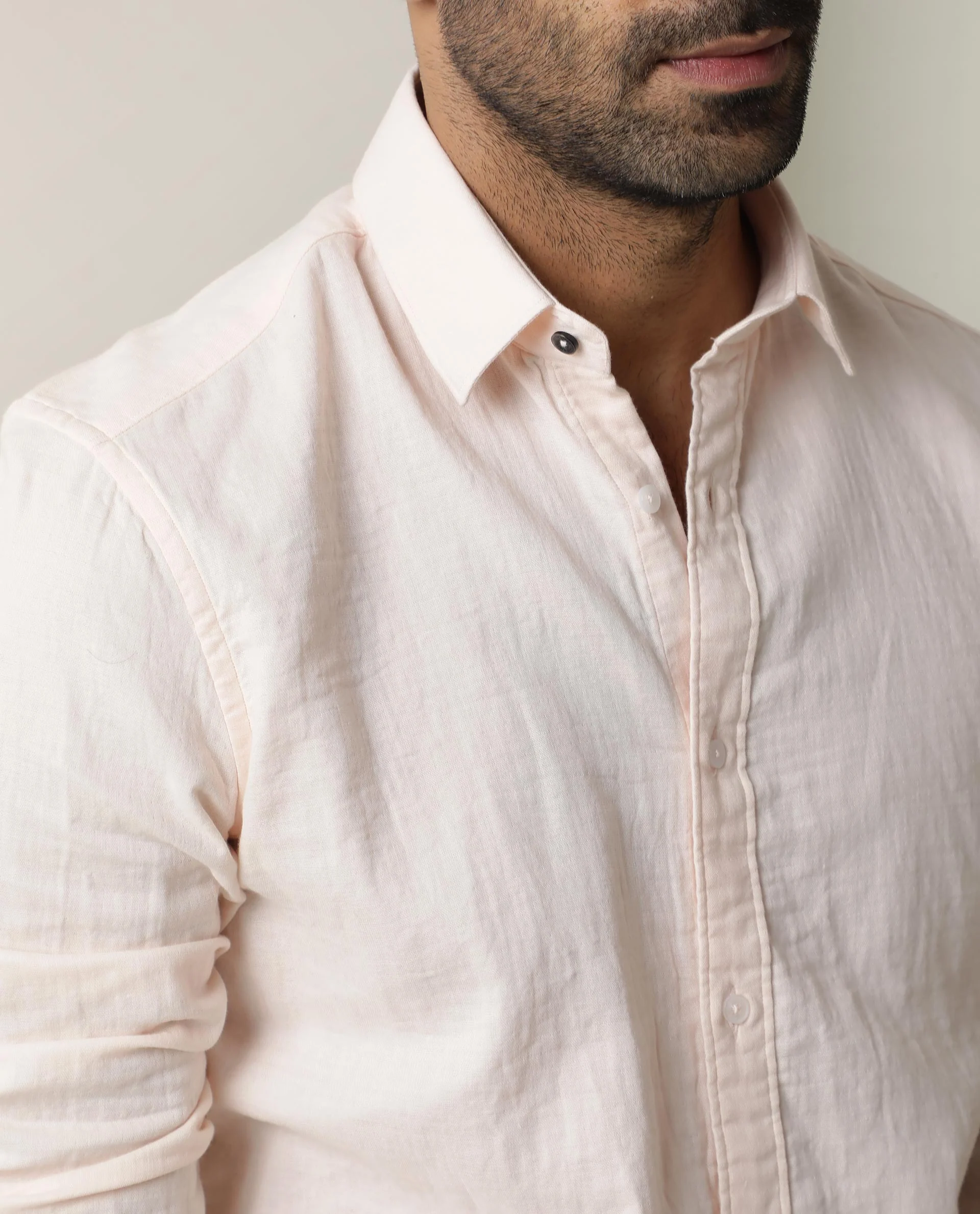 Rare Rabbit Men's Layerr Pastel Pink Cotton Plain Regular Fit Full Sleeve Spread Collar Shirt - Image 5