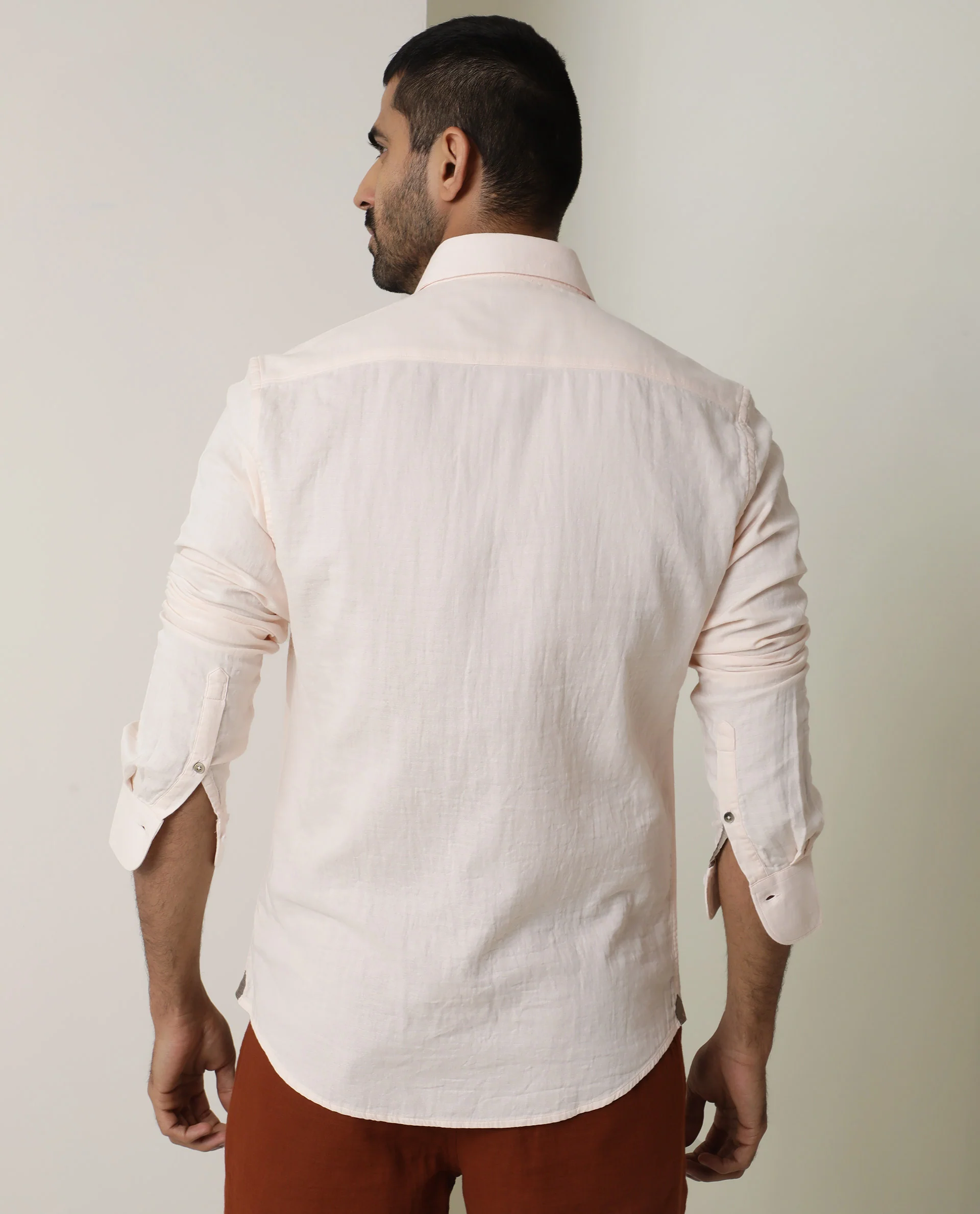Rare Rabbit Men's Layerr Pastel Pink Cotton Plain Regular Fit Full Sleeve Spread Collar Shirt - Image 8