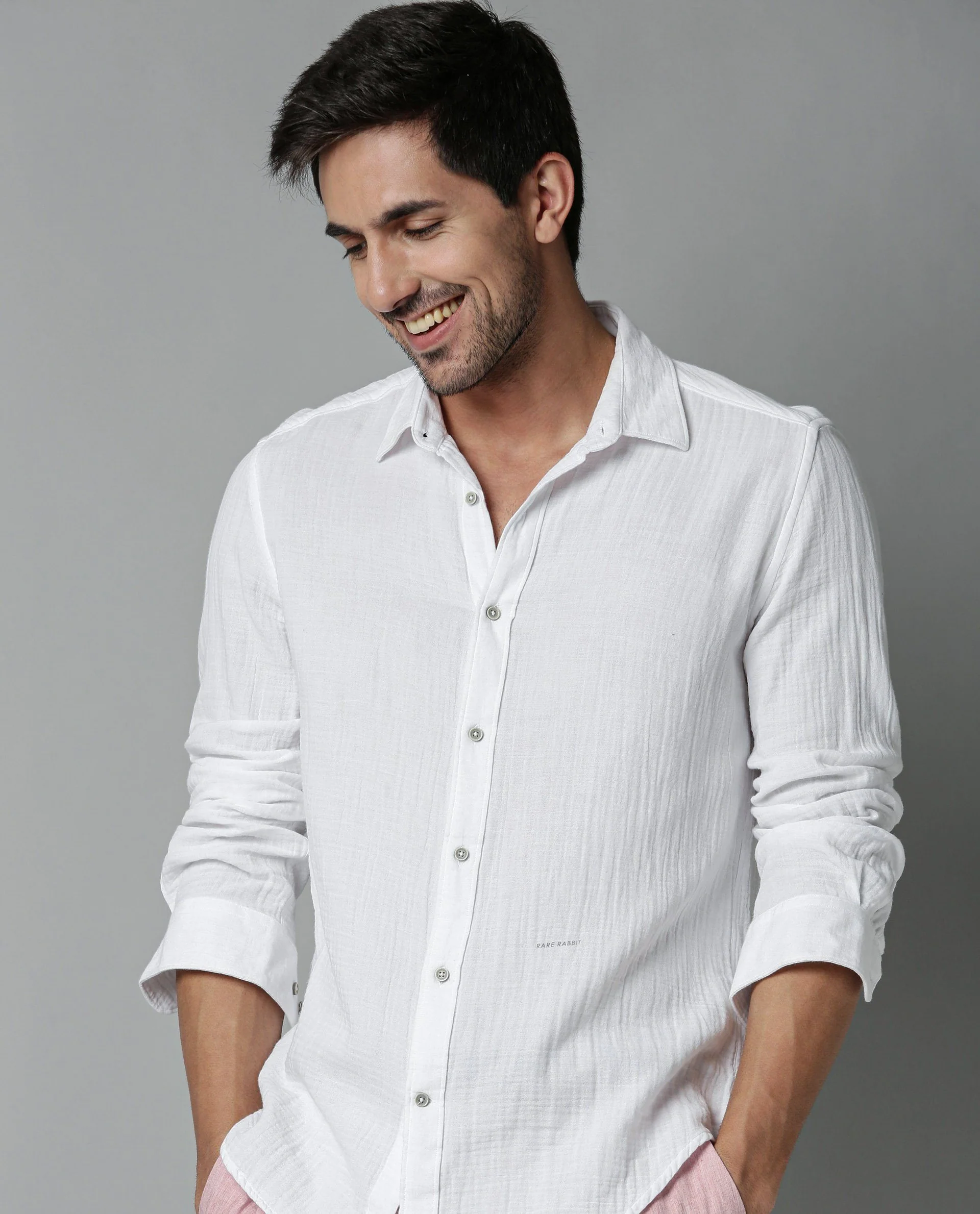 Rare Rabbit Men's Layerr White Plain Regular Fit Full Sleeve Spread Collar Shirt - Image 4
