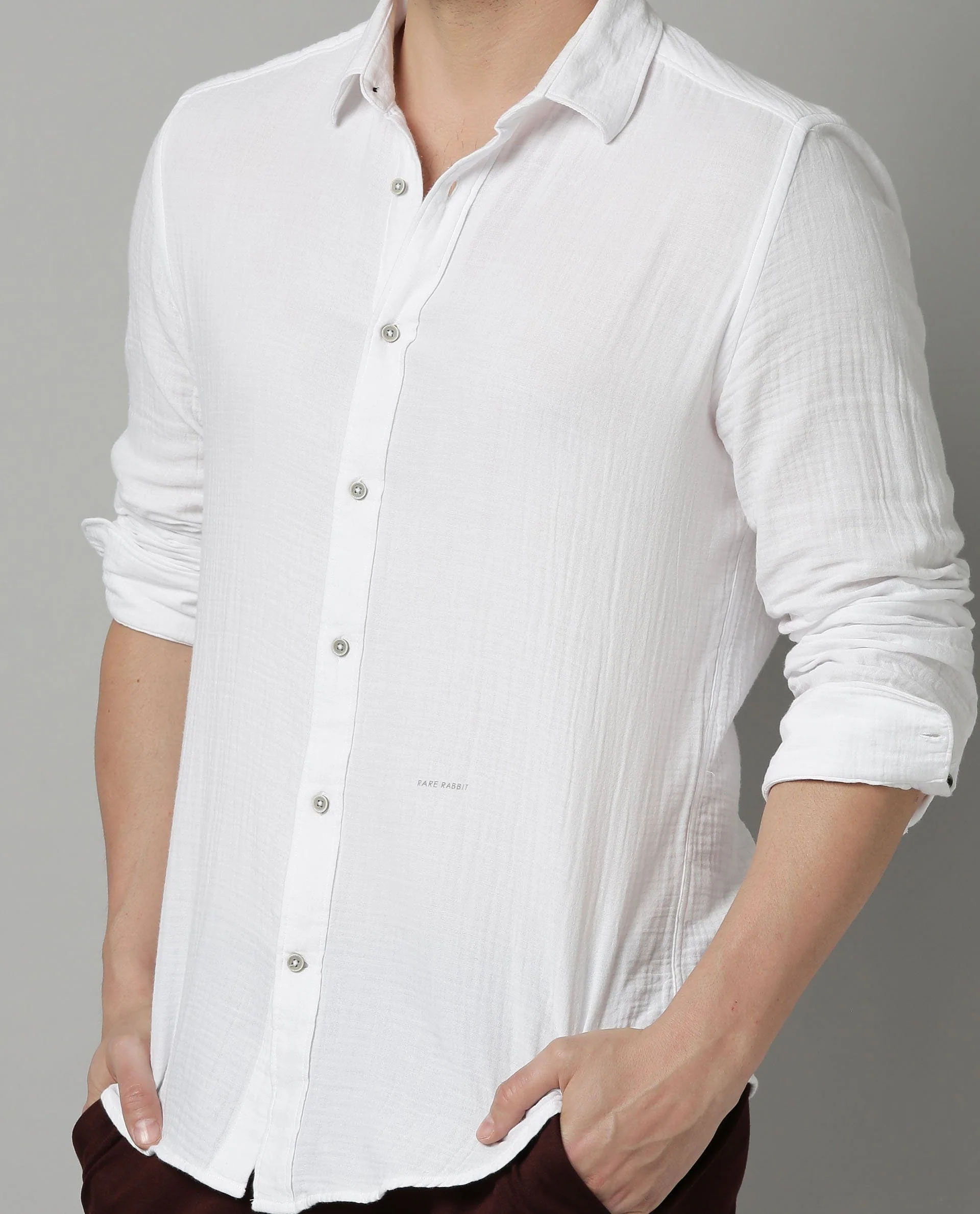 Rare Rabbit Men's Layerr White Plain Regular Fit Full Sleeve Spread Collar Shirt - Image 5