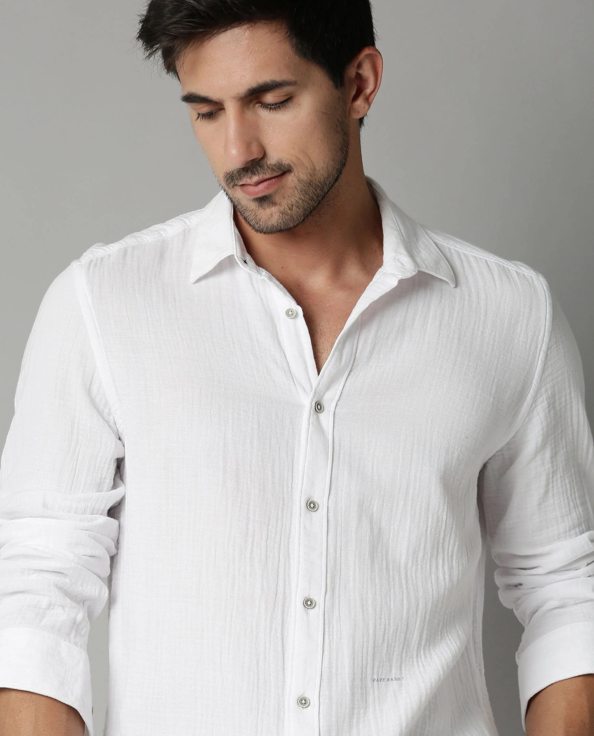 Rare Rabbit Men's Layerr White Plain Regular Fit Full Sleeve Spread Collar Shirt - Image 6
