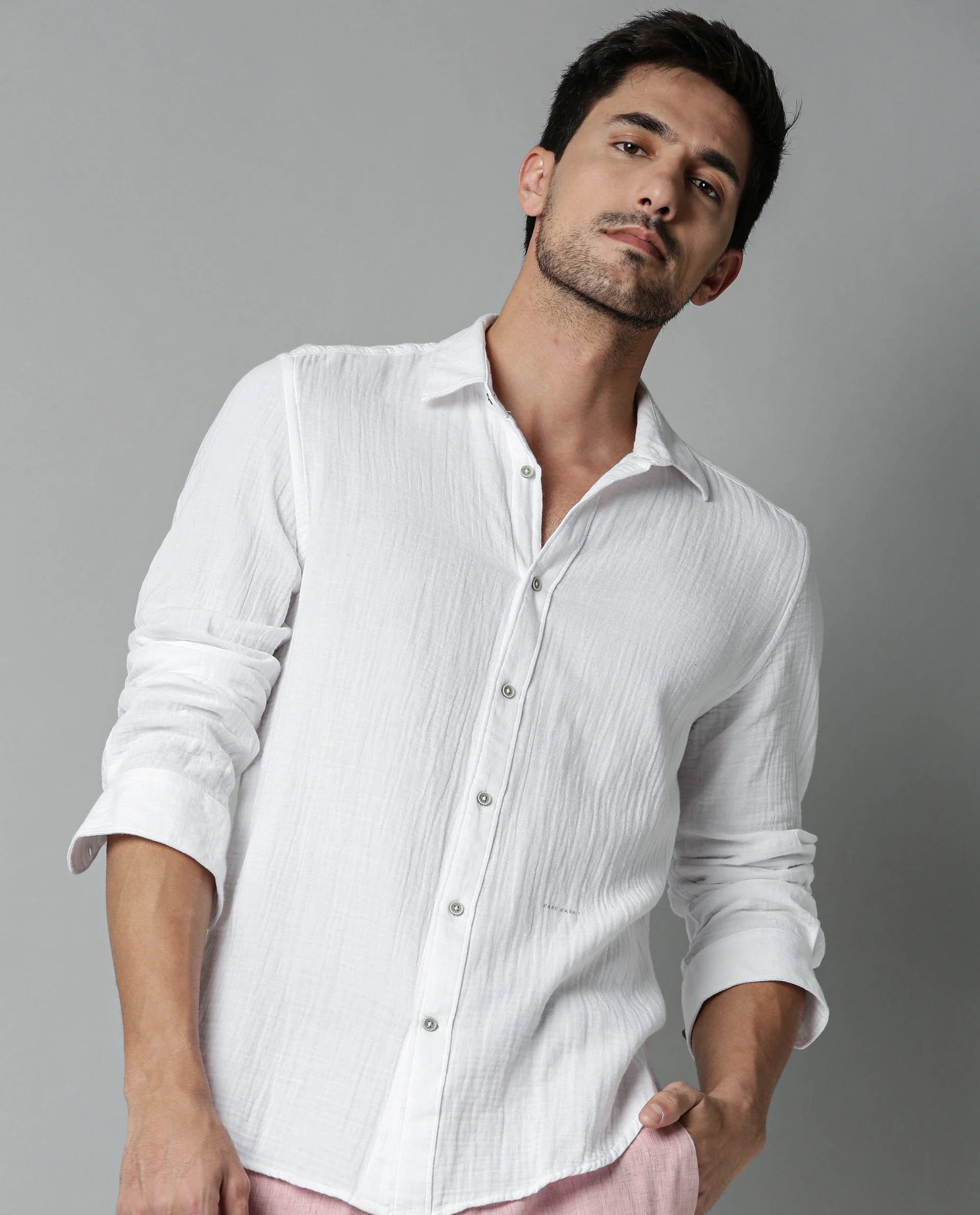 Rare Rabbit Men's Layerr White Plain Regular Fit Full Sleeve Spread Collar Shirt - Image 7