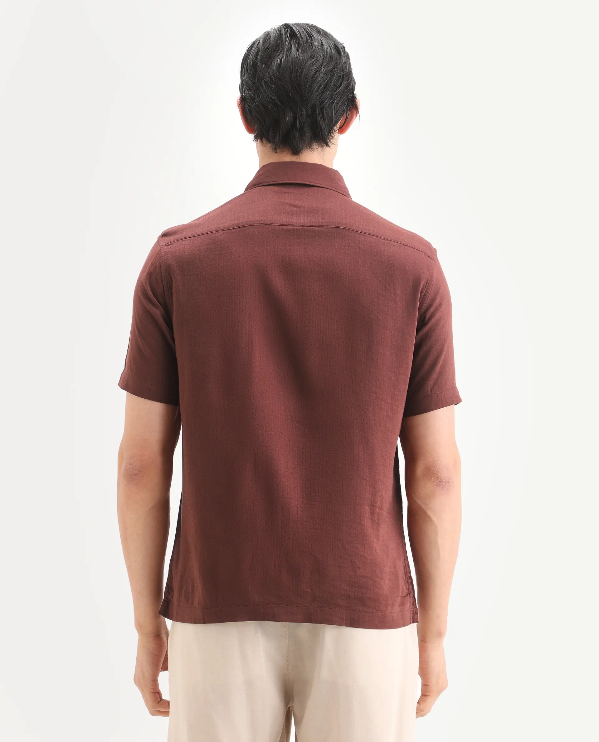 Rare Rabbit Men's Layerr Ss Dark Brown Cotton Blend Plain regular Fit Full Sleeve Collared Shirt - Image 7