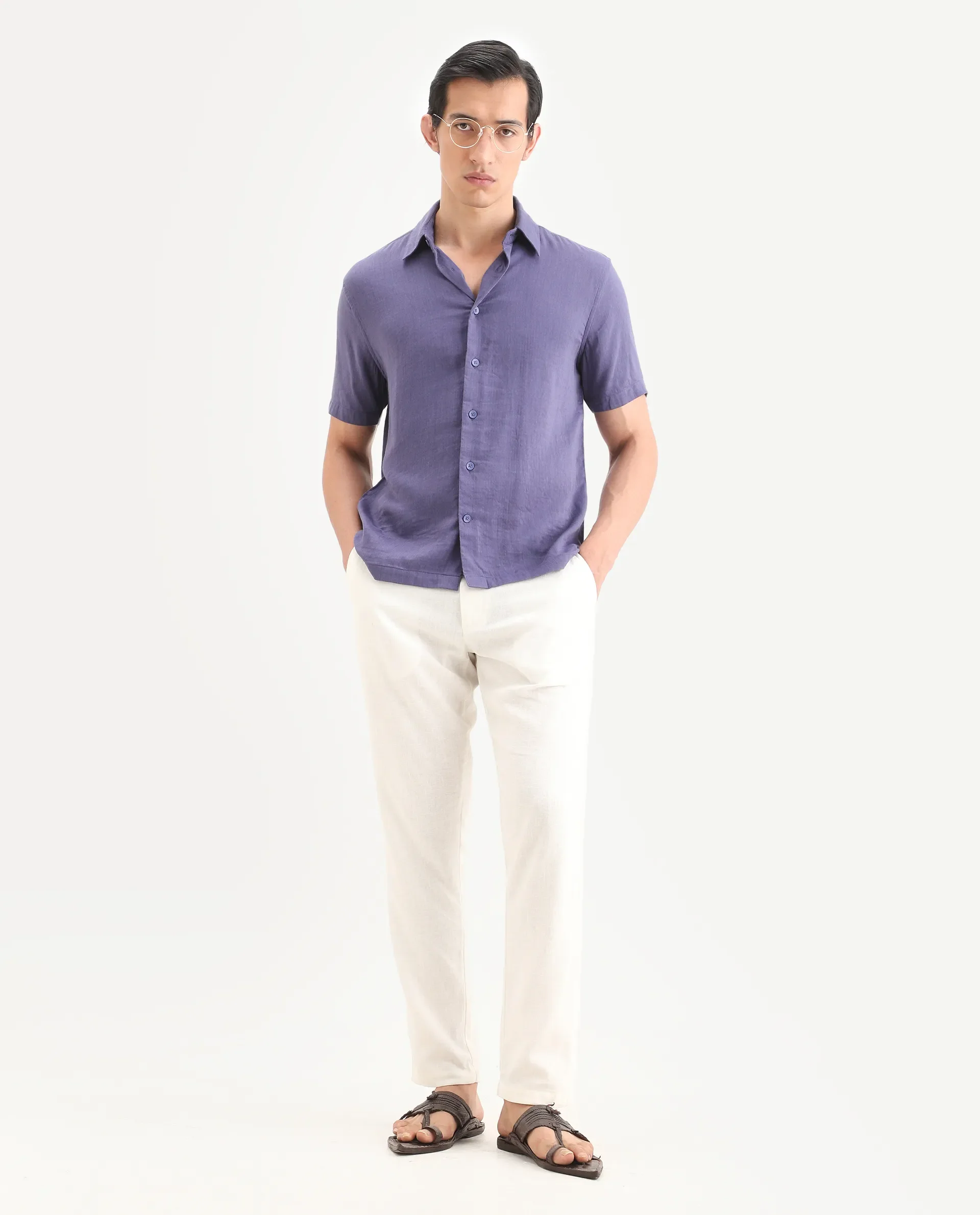 Rare Rabbit Men's Layerr Ss Light Purple Cotton Blend Plain Boxy Fit Full Sleeve Collared Shirt - Image 2