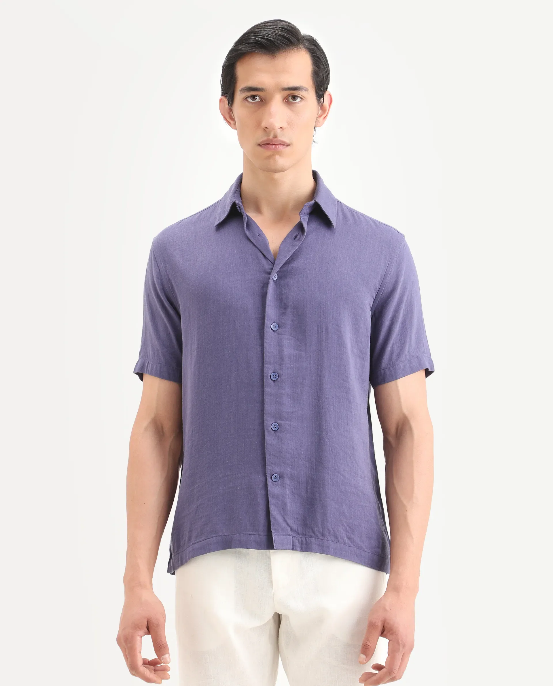Rare Rabbit Men's Layerr Ss Light Purple Cotton Blend Plain Boxy Fit Full Sleeve Collared Shirt - Image 3