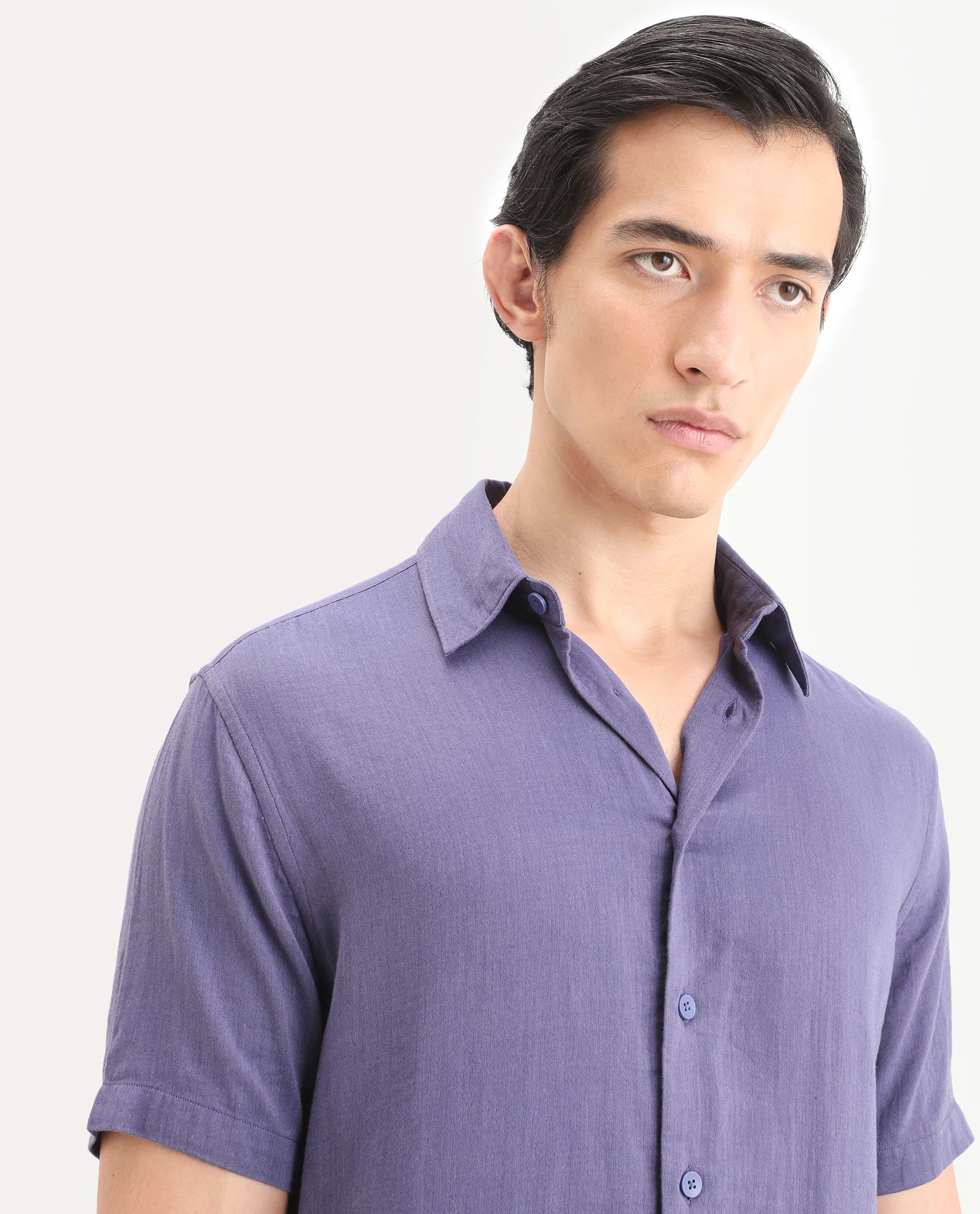 Rare Rabbit Men's Layerr Ss Light Purple Cotton Blend Plain Boxy Fit Full Sleeve Collared Shirt - Image 4