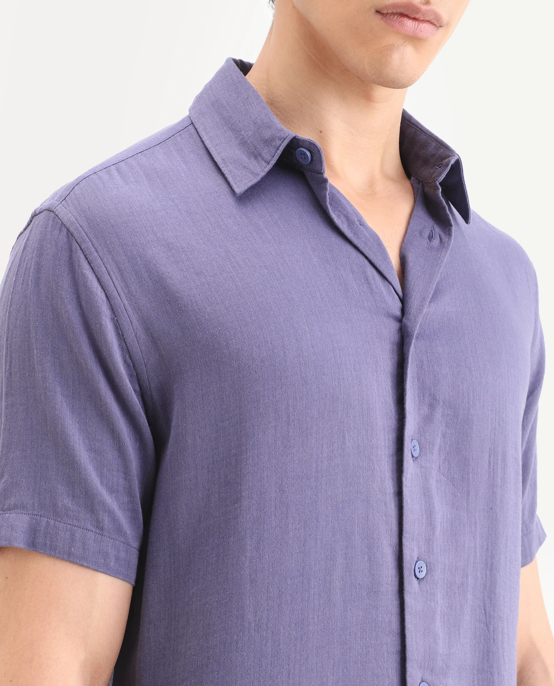 Rare Rabbit Men's Layerr Ss Light Purple Cotton Blend Plain Boxy Fit Full Sleeve Collared Shirt - Image 5