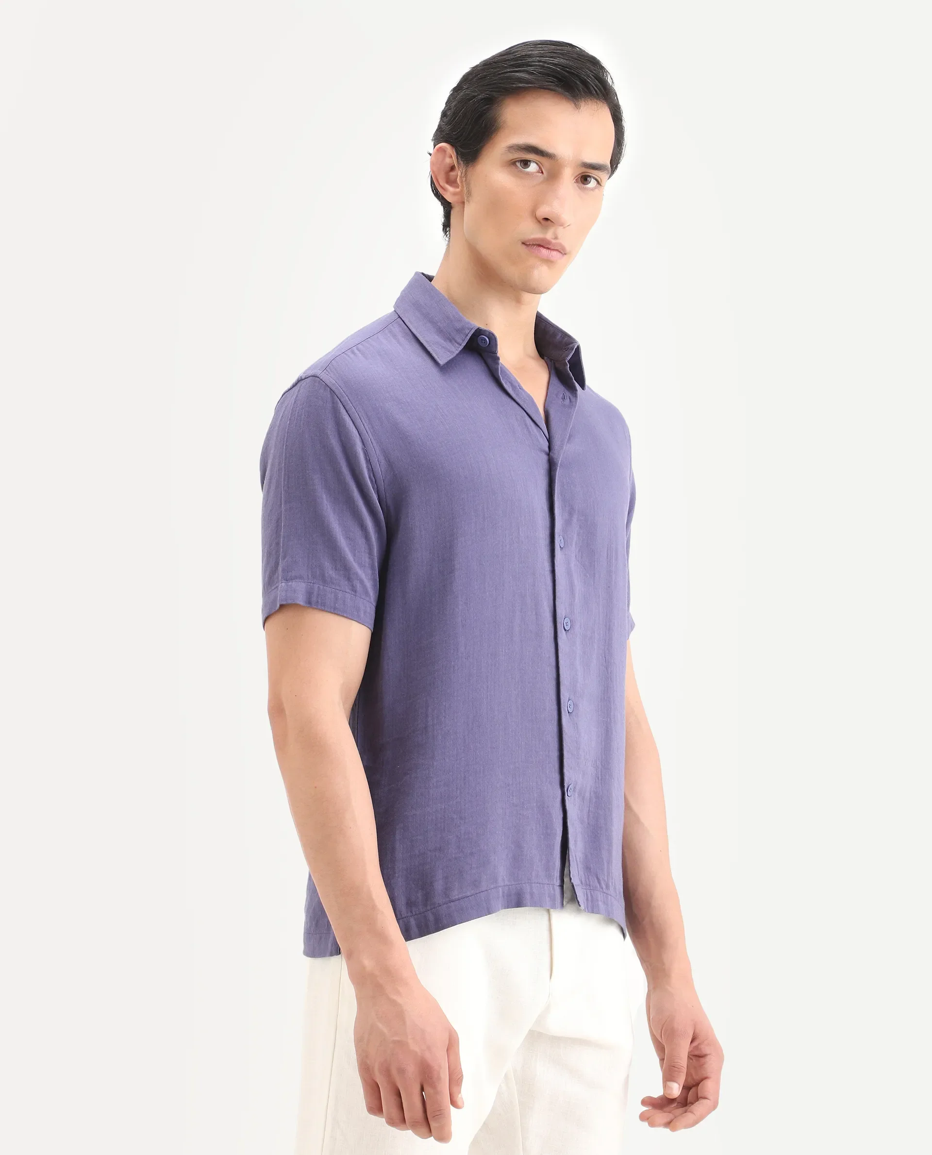 Rare Rabbit Men's Layerr Ss Light Purple Cotton Blend Plain Boxy Fit Full Sleeve Collared Shirt - Image 6