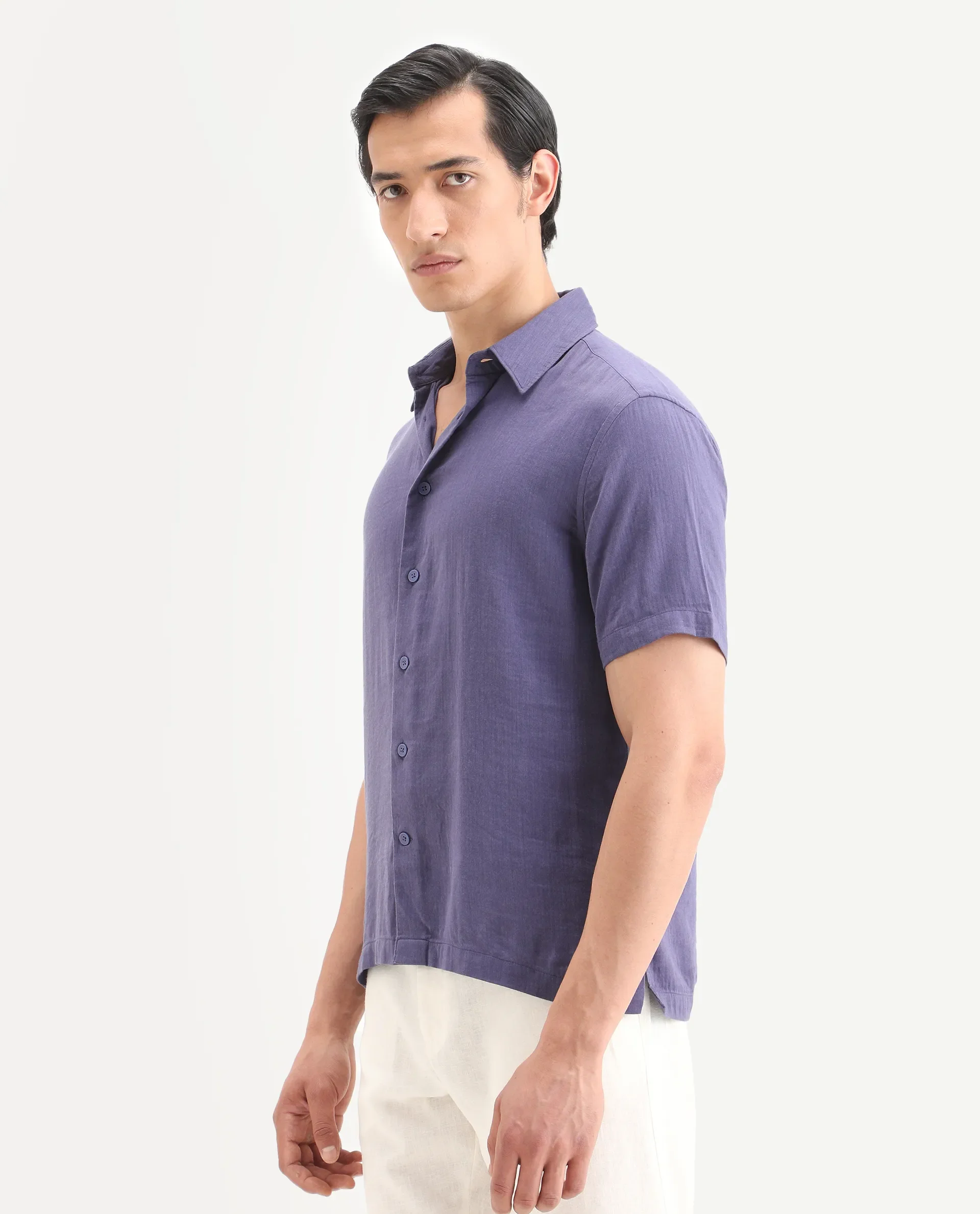 Rare Rabbit Men's Layerr Ss Light Purple Cotton Blend Plain Boxy Fit Full Sleeve Collared Shirt - Image 7