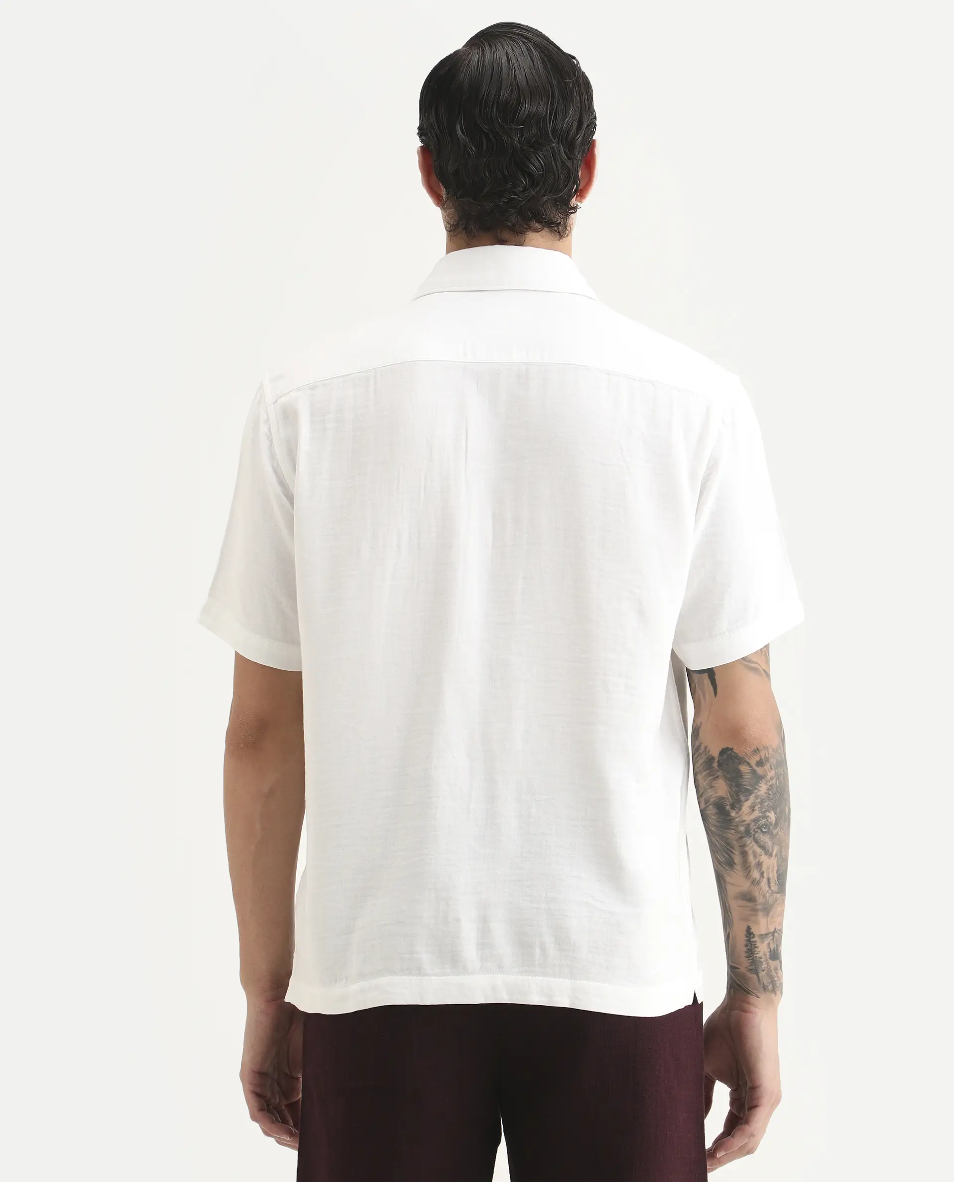 Rare Rabbit Men's Layerr Ss White Cotton Blend Plain Boxy Fit Full Sleeve Collared Shirt - Image 7