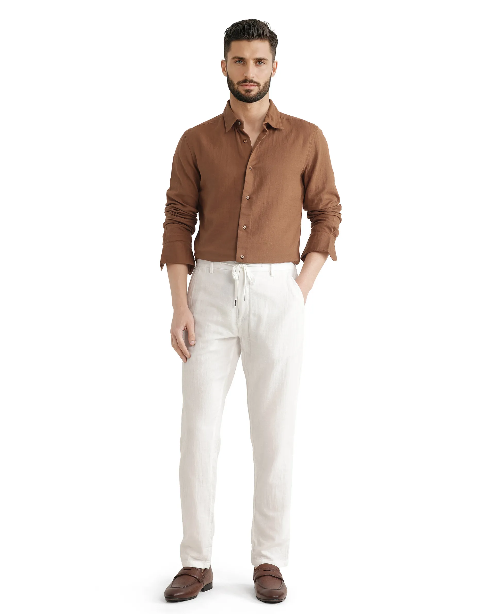 Rare Rabbit Men's Layerr Ls 25 Brown Cotton Plain Regular Fit Full Sleeve Collared Shirt - Image 2