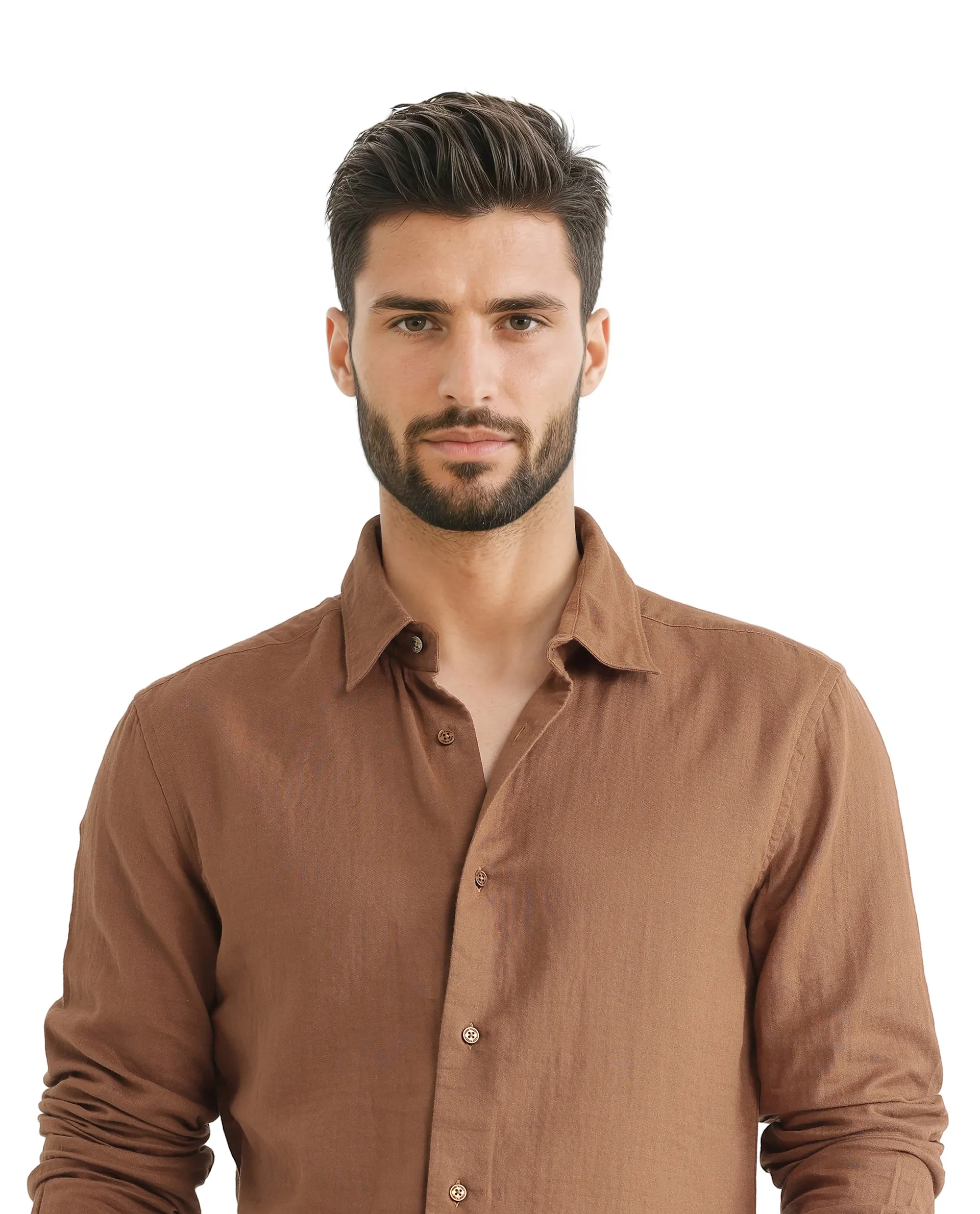 Rare Rabbit Men's Layerr Ls 25 Brown Cotton Plain Regular Fit Full Sleeve Collared Shirt - Image 4