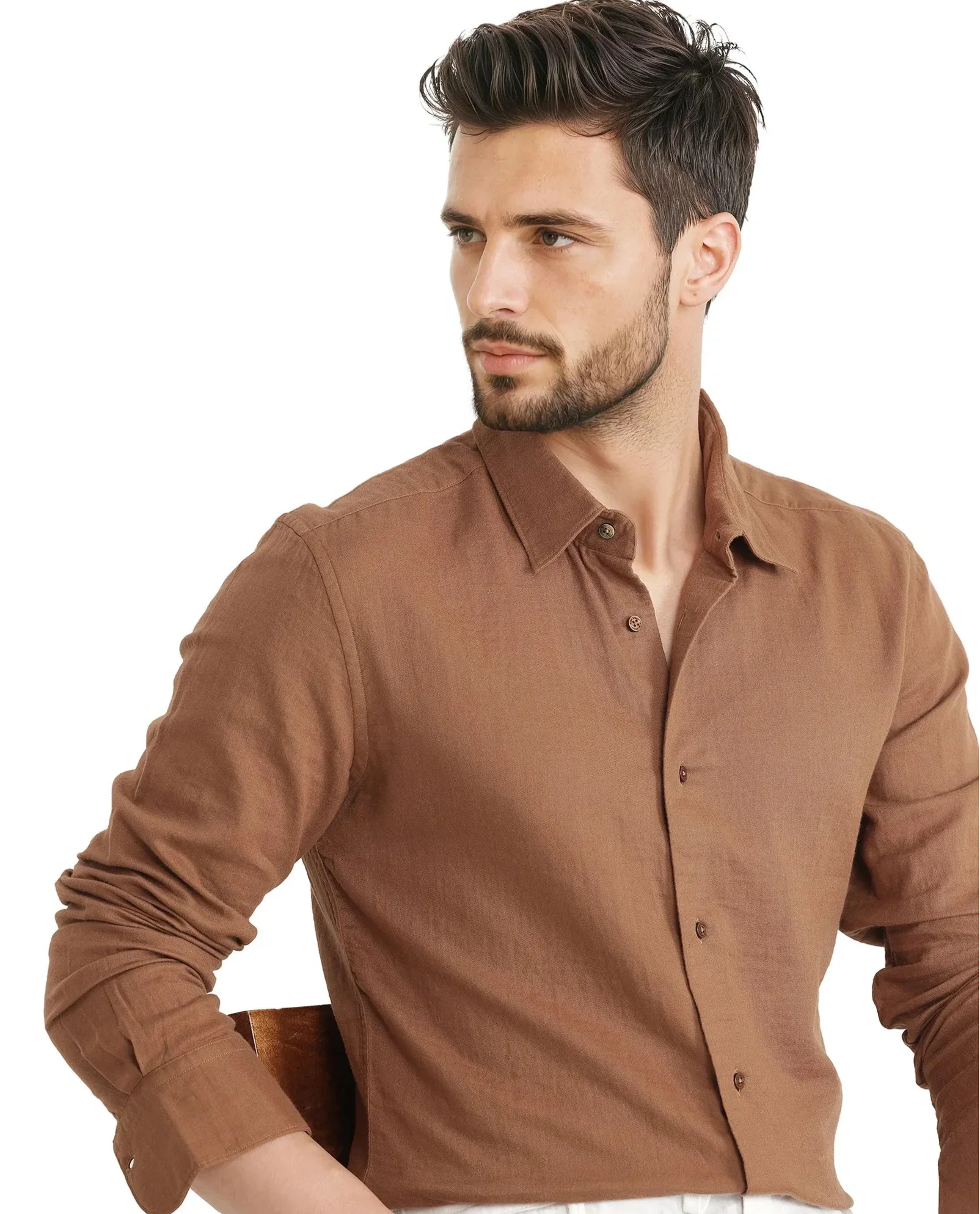 Rare Rabbit Men's Layerr Ls 25 Brown Cotton Plain Regular Fit Full Sleeve Collared Shirt - Image 5
