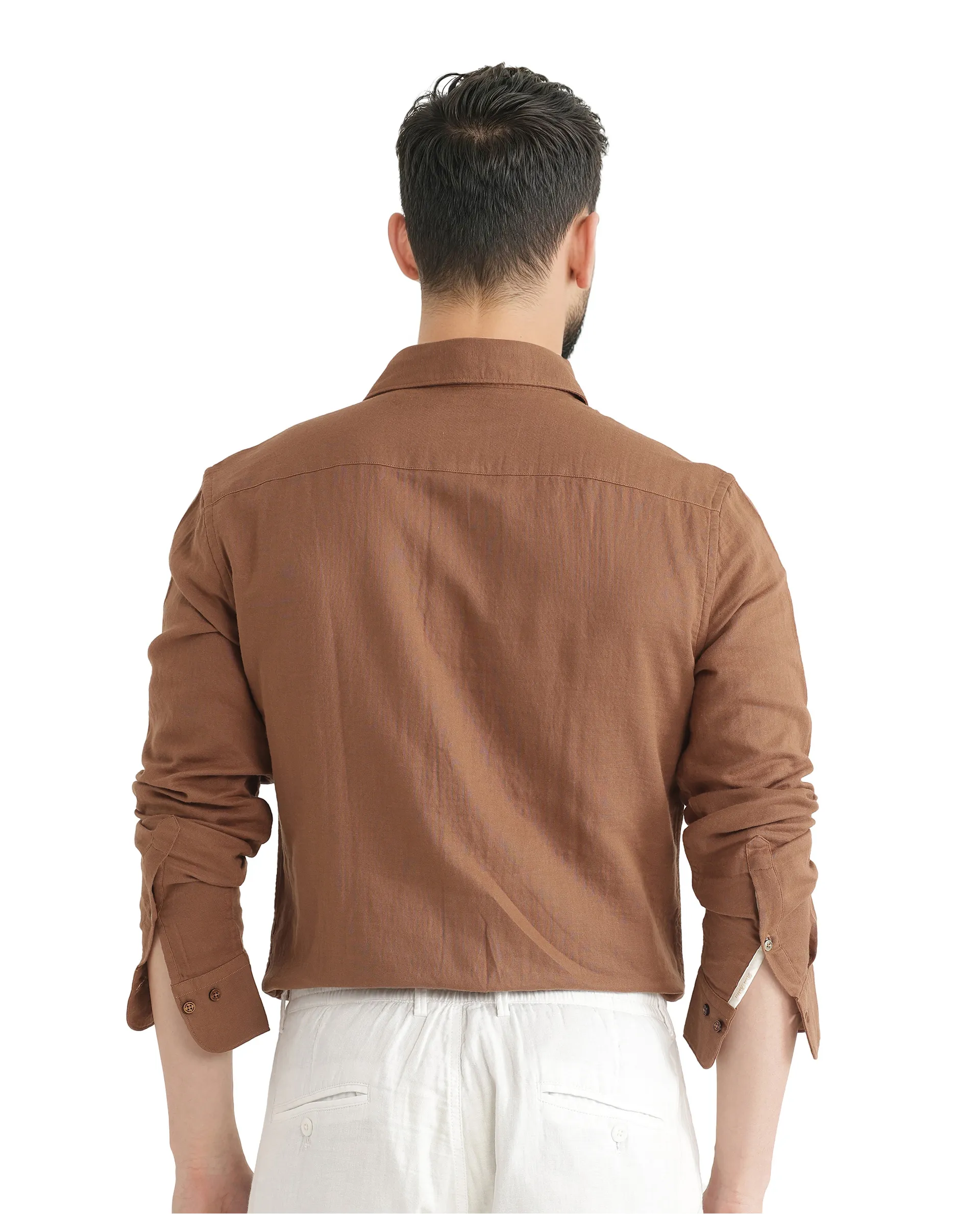 Rare Rabbit Men's Layerr Ls 25 Brown Cotton Plain Regular Fit Full Sleeve Collared Shirt - Image 8
