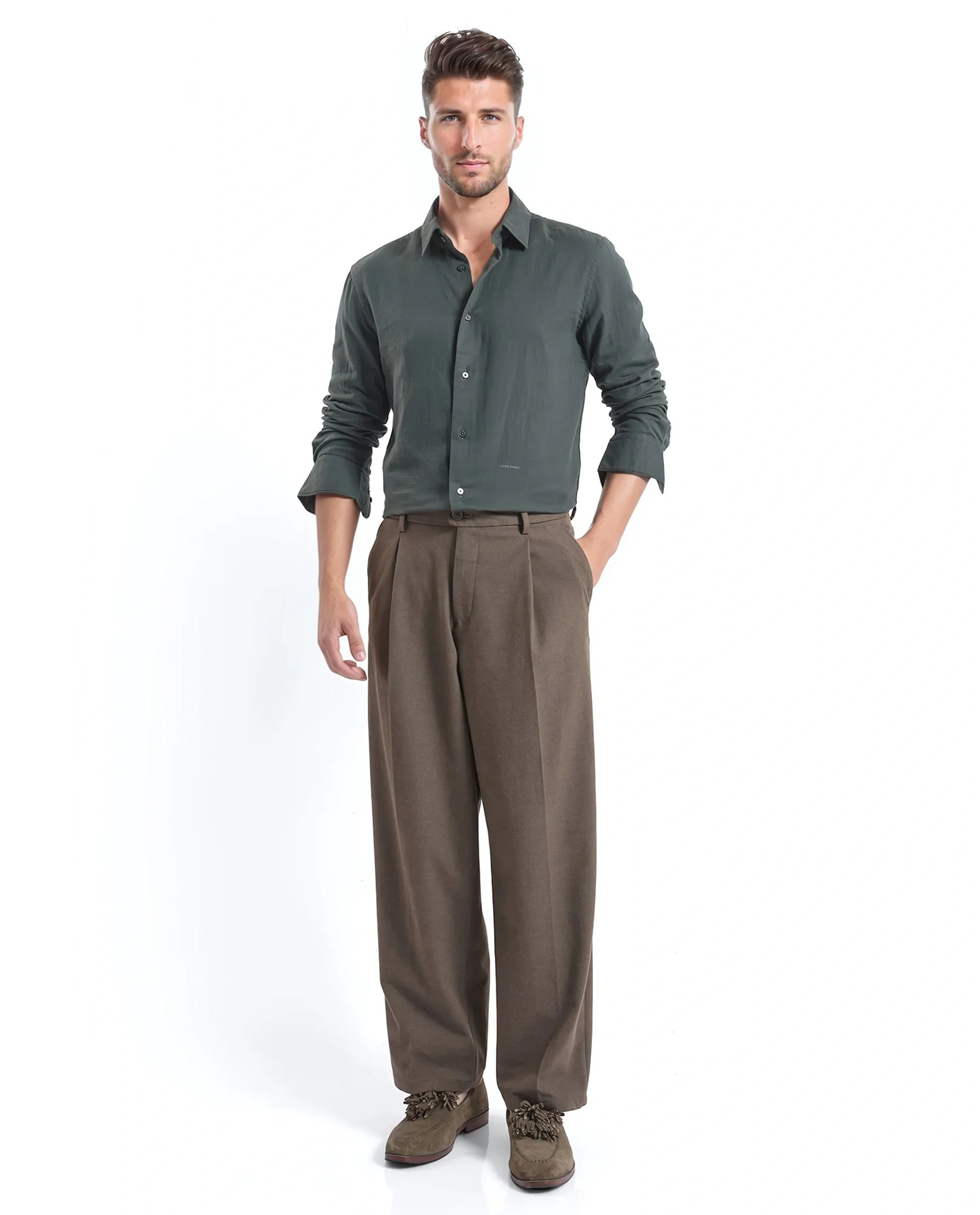 Rare Rabbit Men's Layerr Ls-25 Dark Green Cotton Plain Regular Fit Full Sleeve Collared Shirt - Image 2