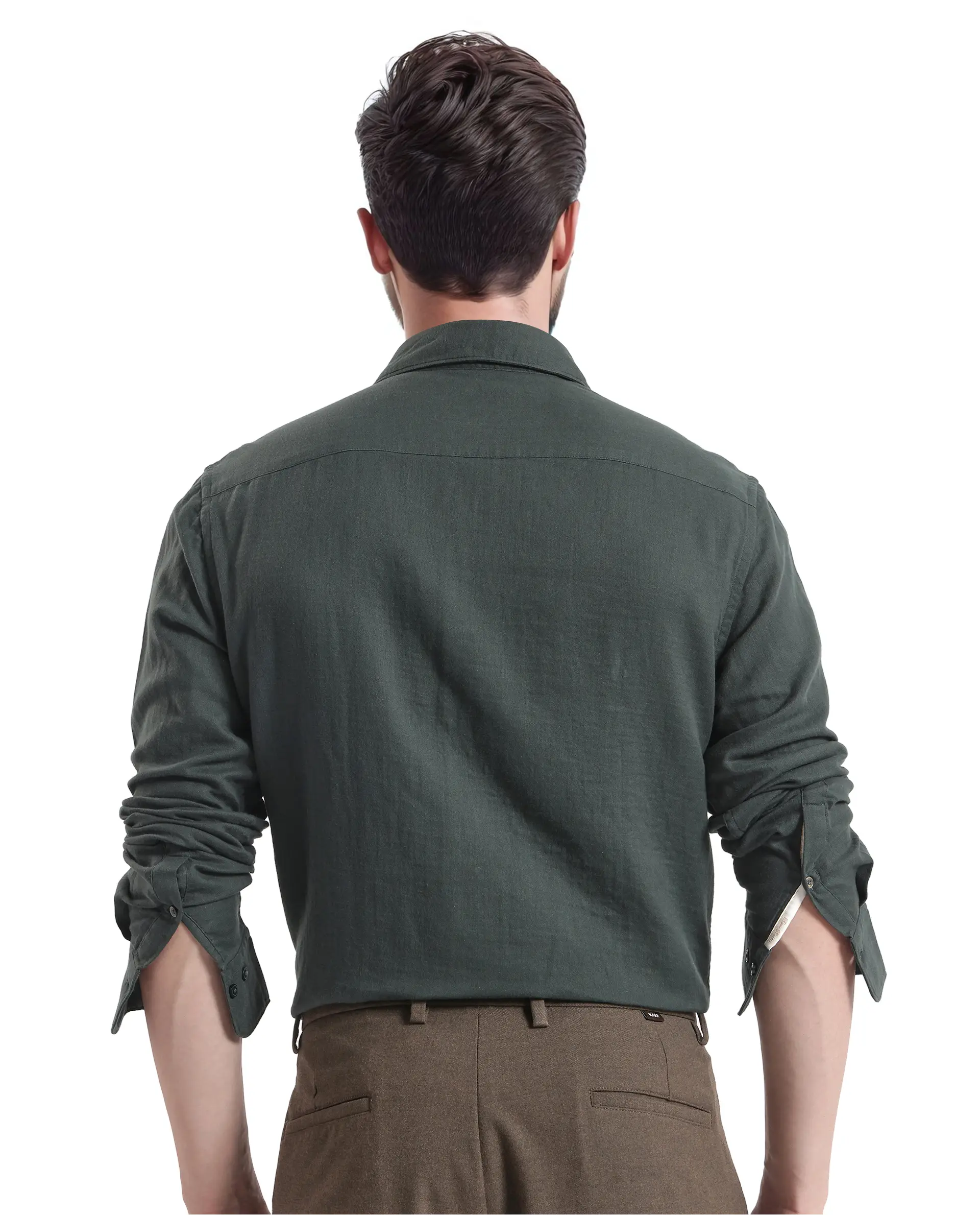 Rare Rabbit Men's Layerr Ls-25 Dark Green Cotton Plain Regular Fit Full Sleeve Collared Shirt - Image 4