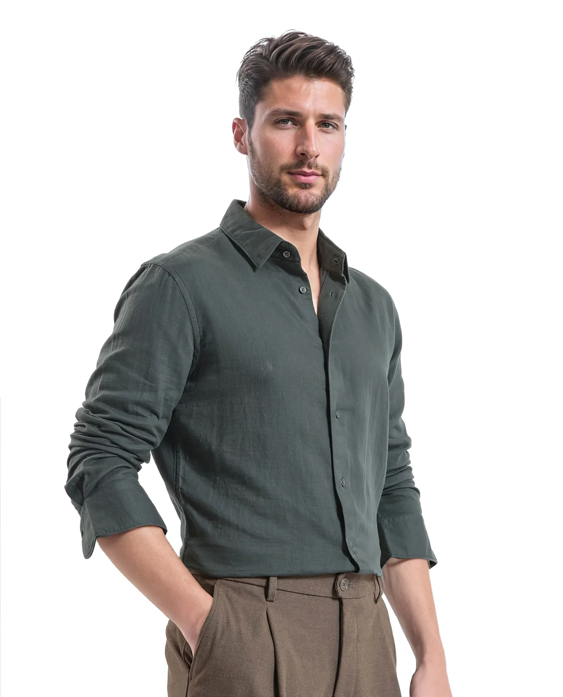 Rare Rabbit Men's Layerr Ls-25 Dark Green Cotton Plain Regular Fit Full Sleeve Collared Shirt - Image 7