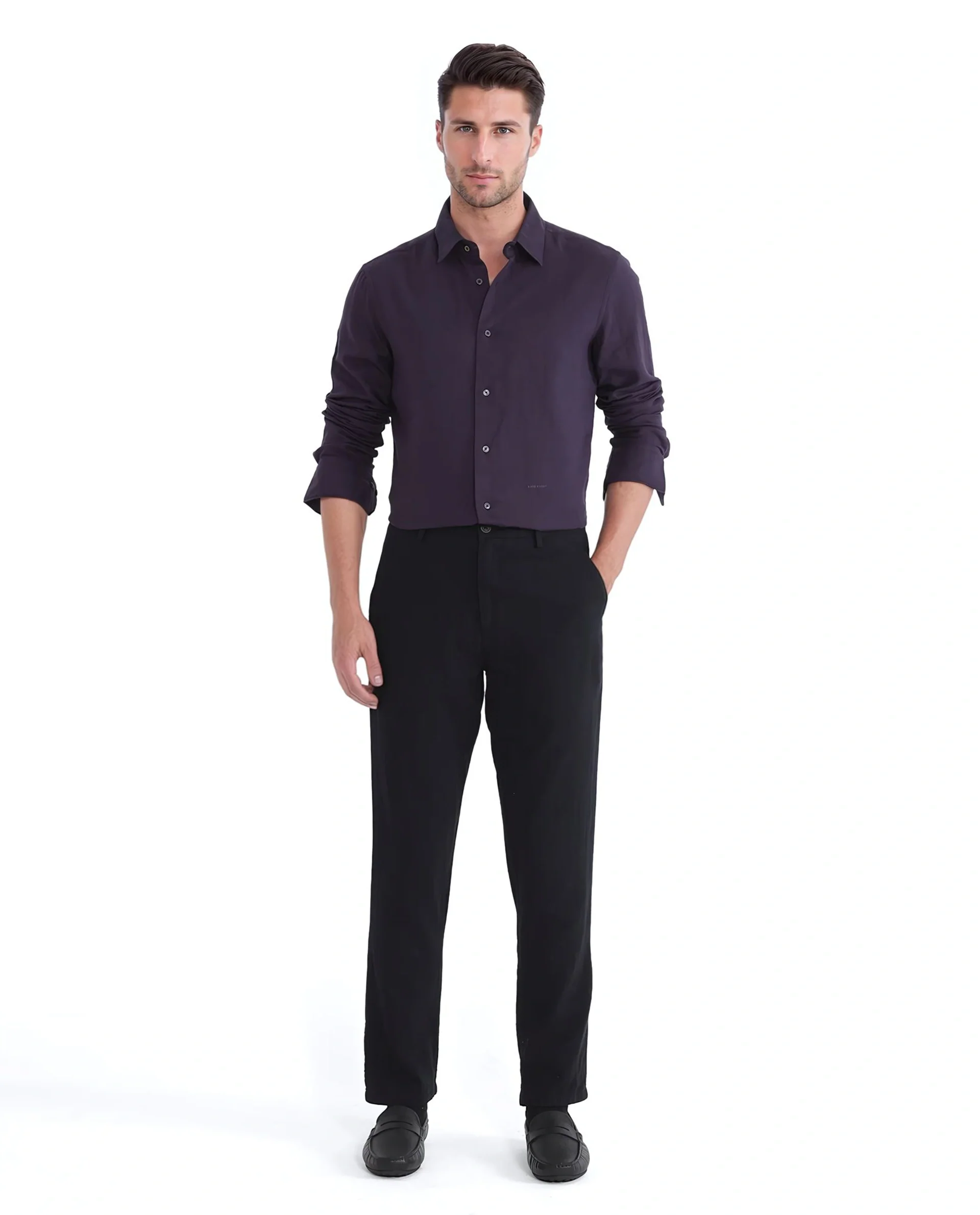 Rare Rabbit Men's Layerr Ls-25 Purple Cotton Plain Regular Fit Full Sleeve Collared Shirt - Image 3