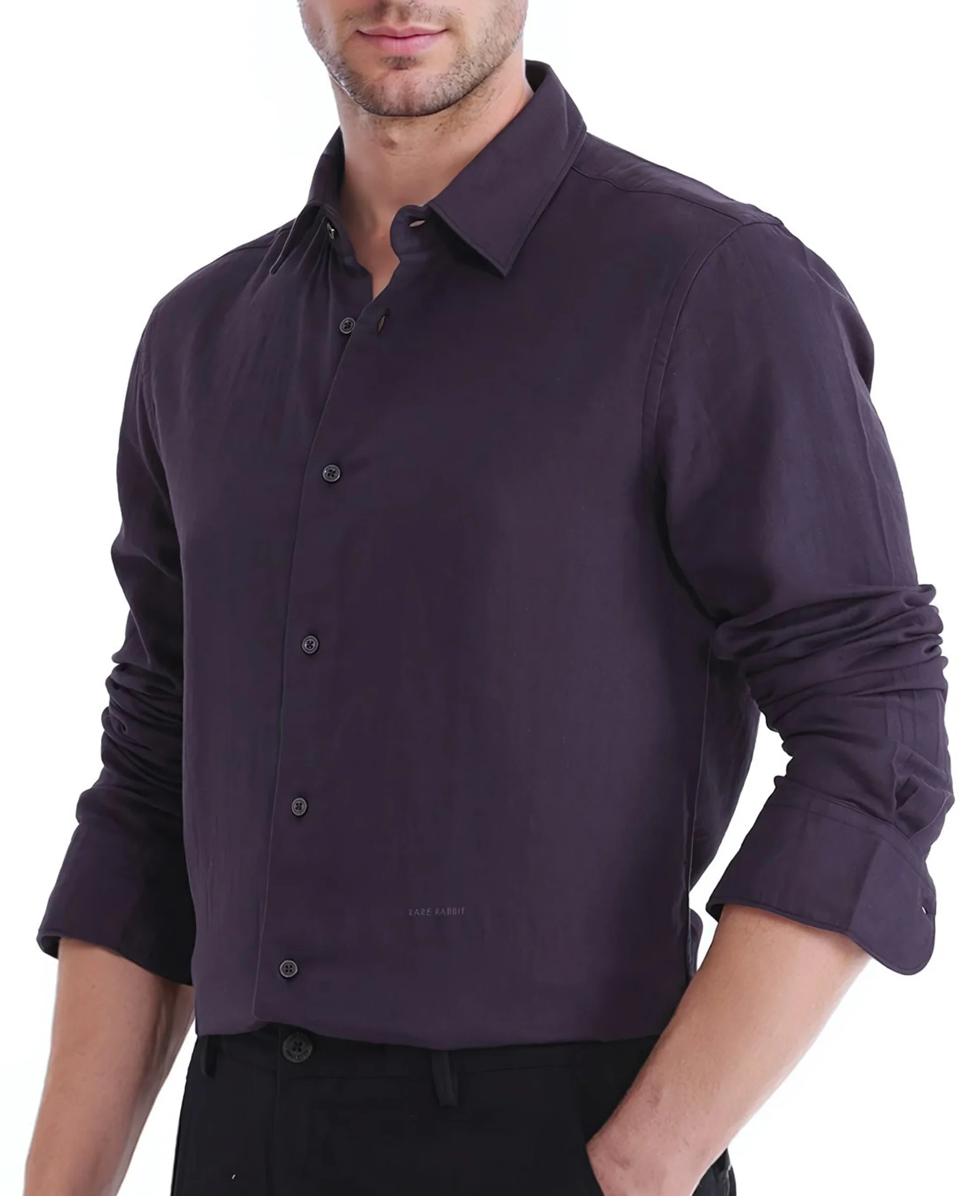 Rare Rabbit Men's Layerr Ls-25 Purple Cotton Plain Regular Fit Full Sleeve Collared Shirt - Image 4