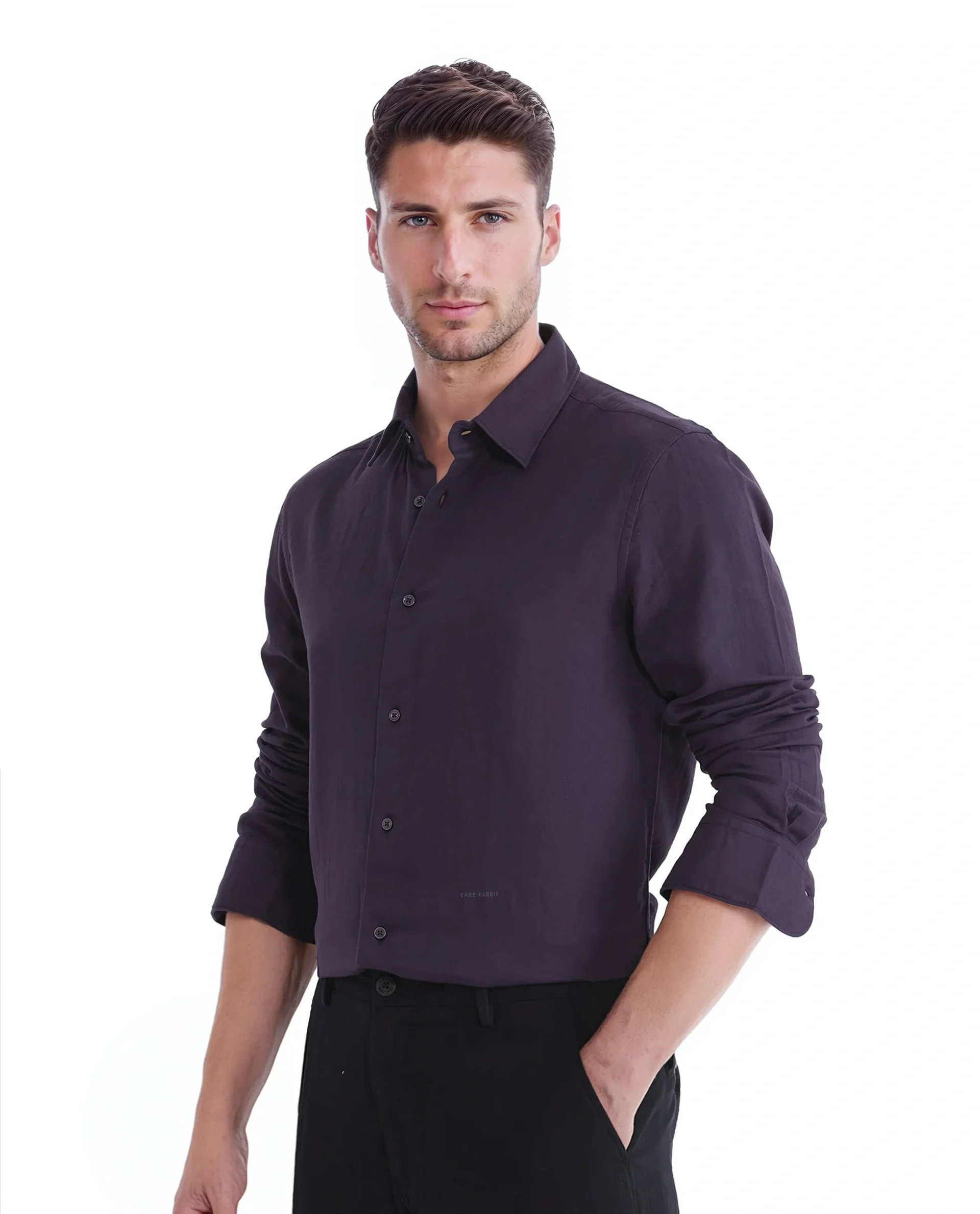 Rare Rabbit Men's Layerr Ls-25 Purple Cotton Plain Regular Fit Full Sleeve Collared Shirt - Image 6