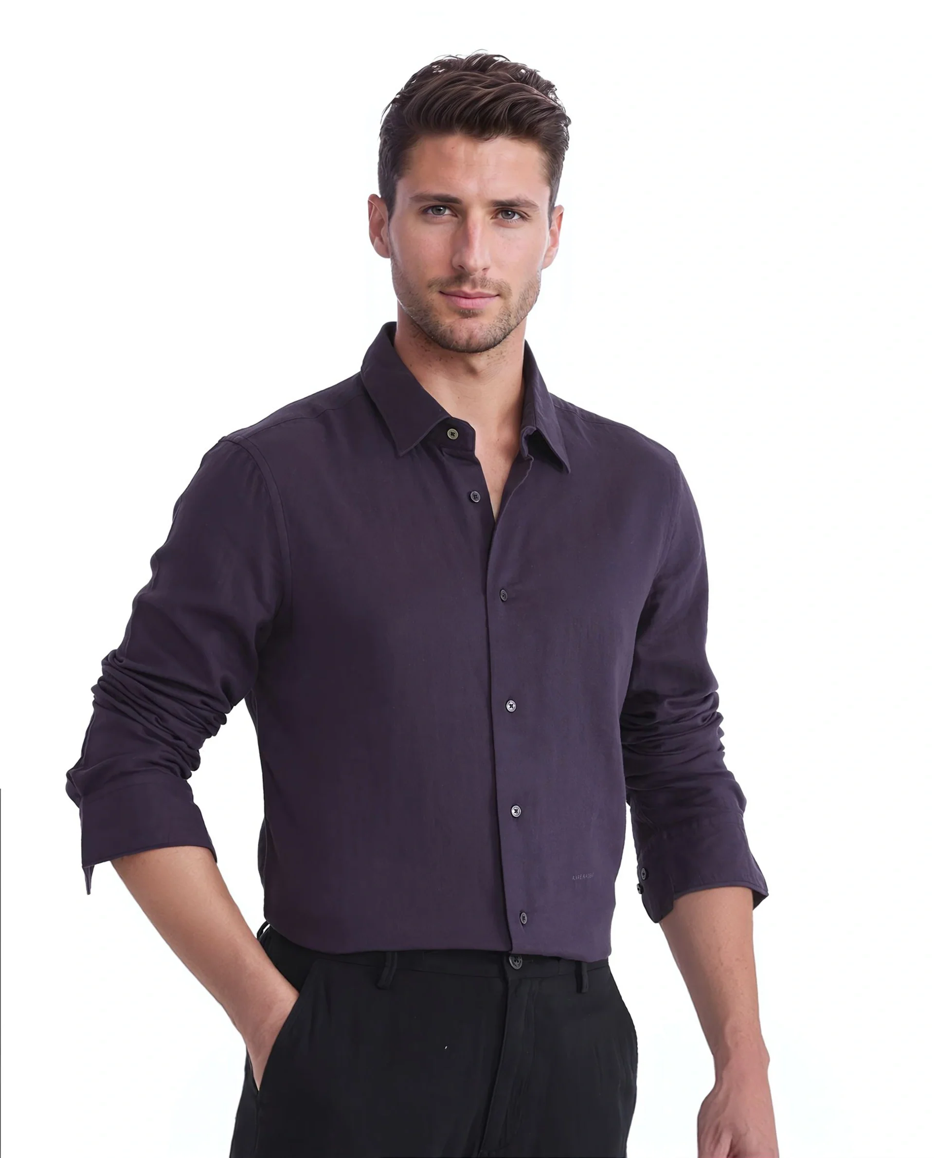 Rare Rabbit Men's Layerr Ls-25 Purple Cotton Plain Regular Fit Full Sleeve Collared Shirt - Image 7