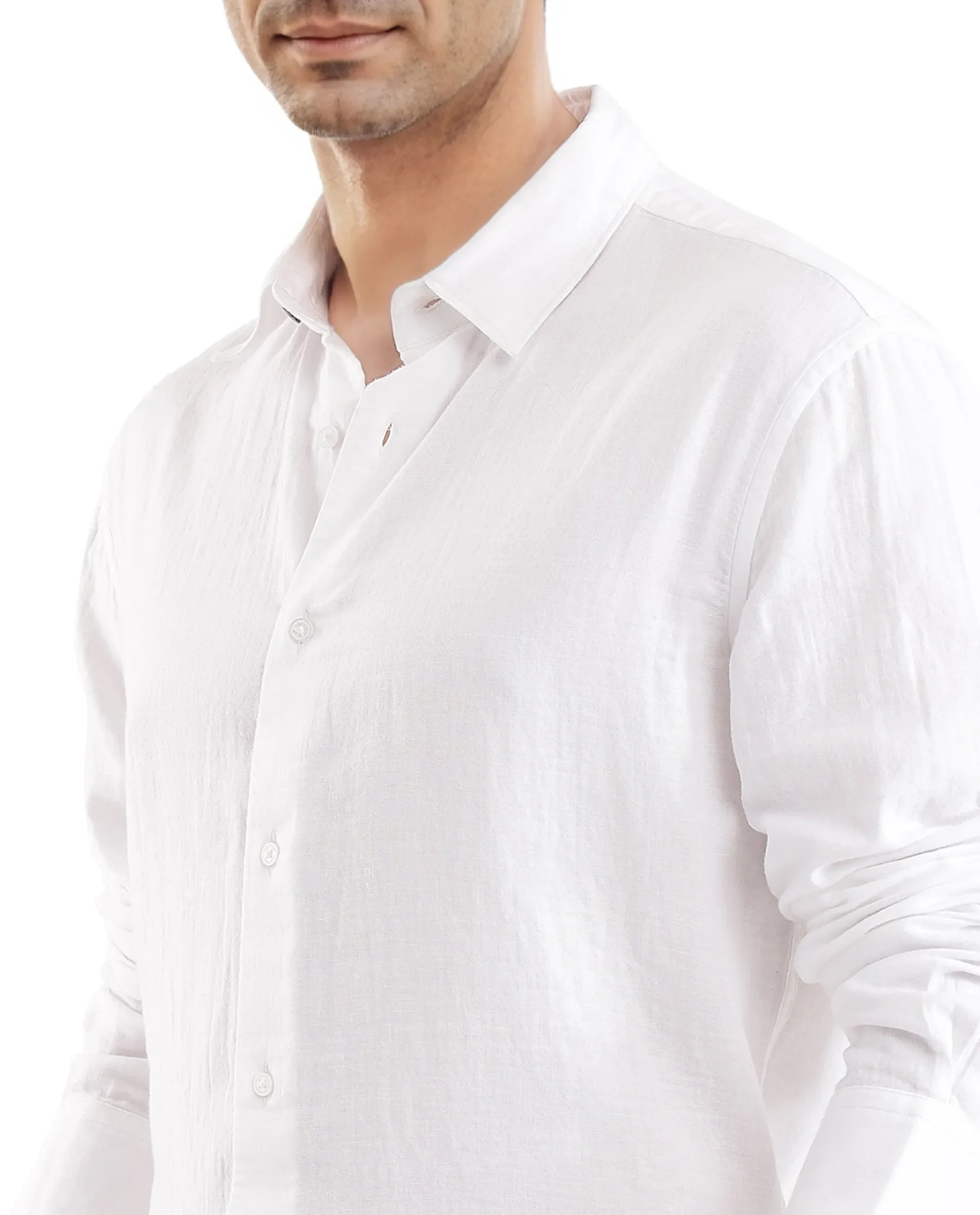 Rare Rabbit Men's Layerr Ls-25 White Plain Regular Fit Full Sleeve Collared Shirt - Image 3