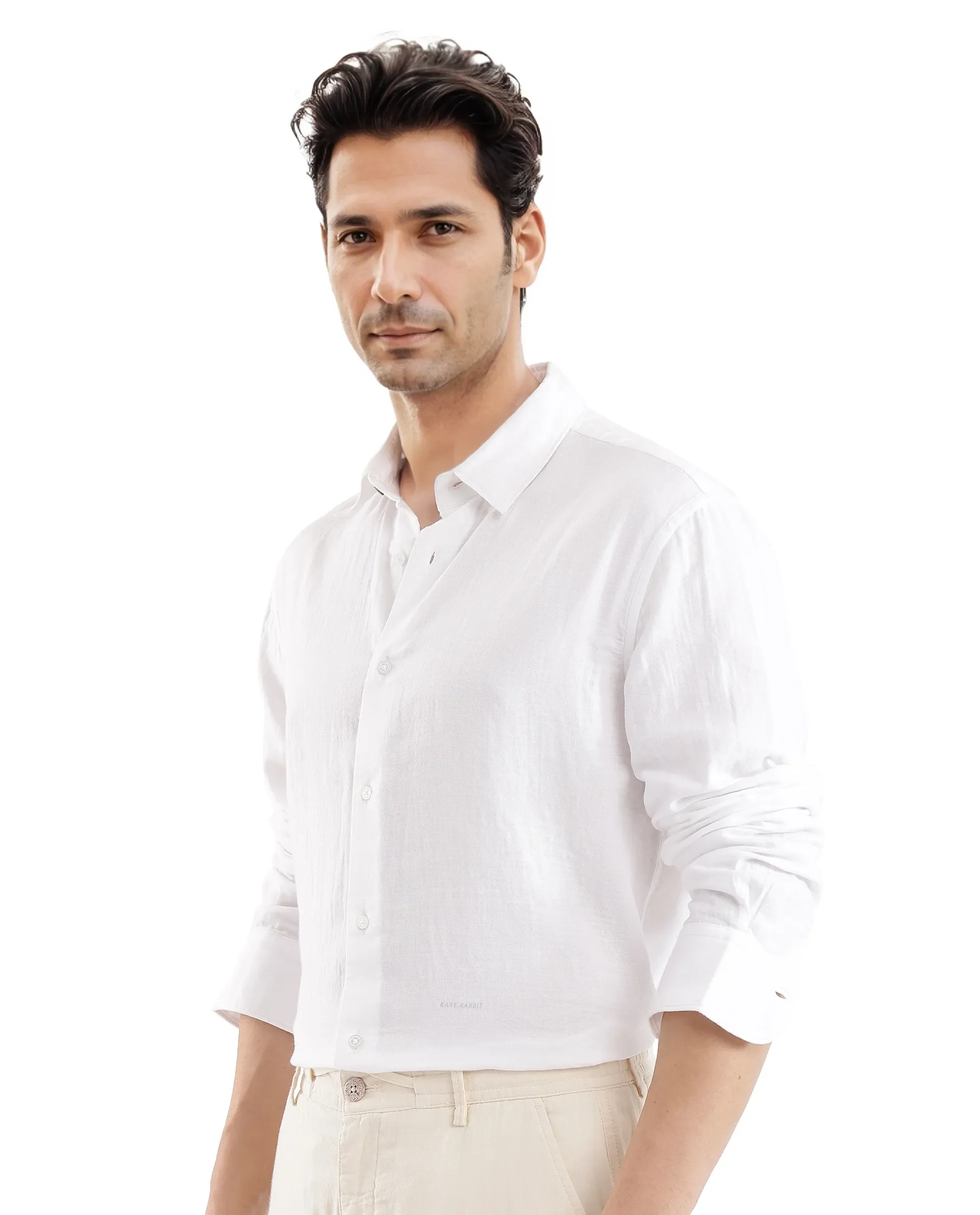 Rare Rabbit Men's Layerr Ls-25 White Plain Regular Fit Full Sleeve Collared Shirt - Image 6