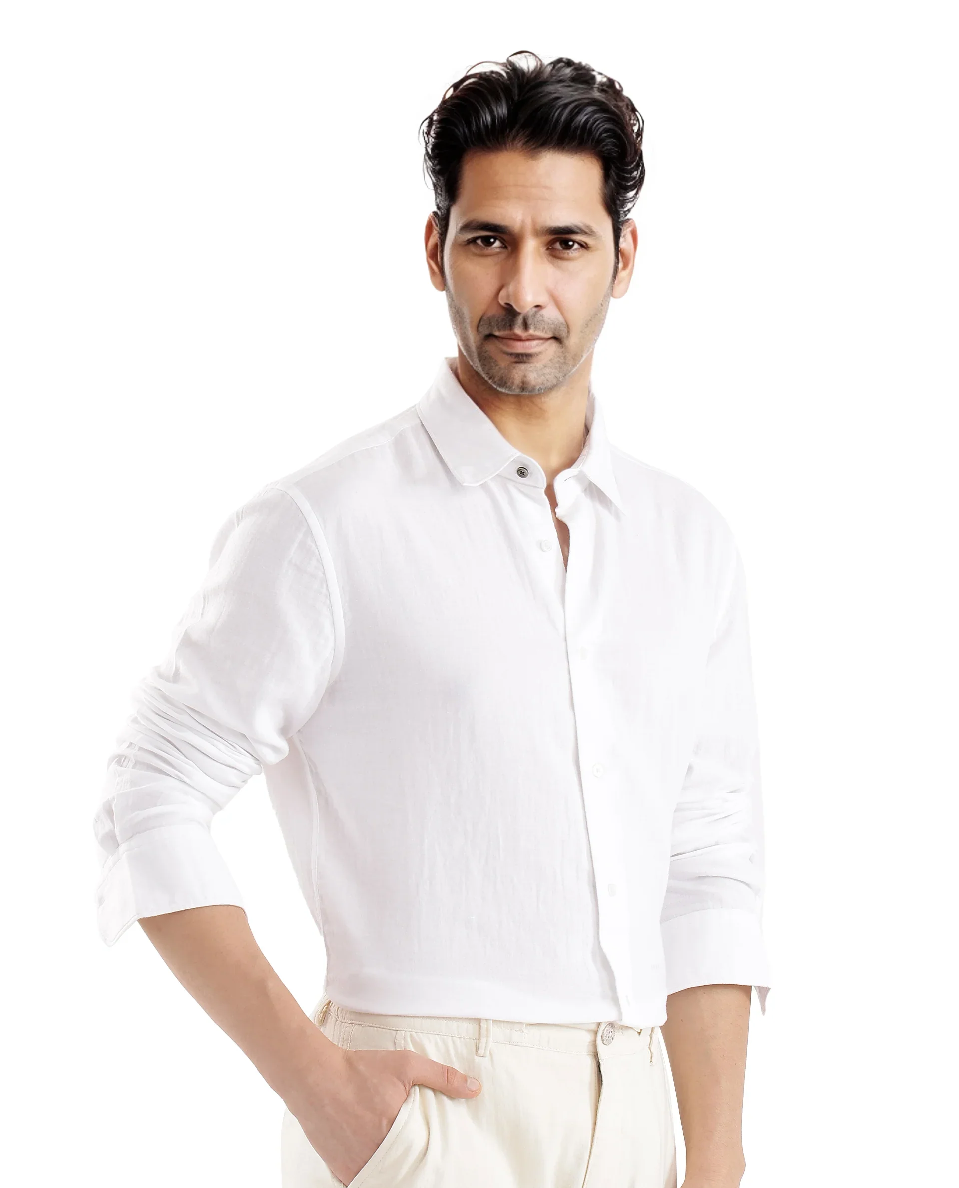Rare Rabbit Men's Layerr Ls-25 White Plain Regular Fit Full Sleeve Collared Shirt - Image 7