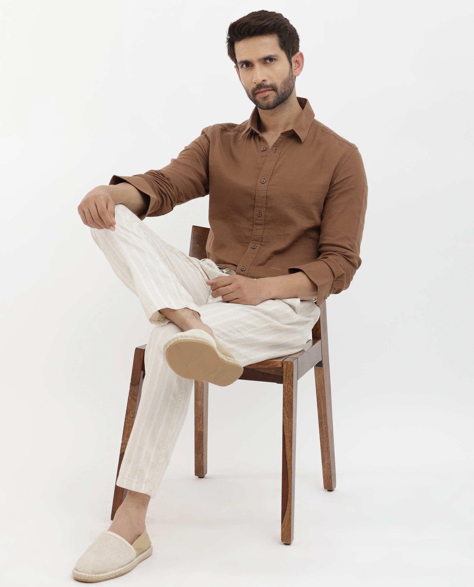 Rare Rabbit Men's Layerr Brown Cotton Plain Regular Fit Full Sleeve Collared Shirt - Image 2