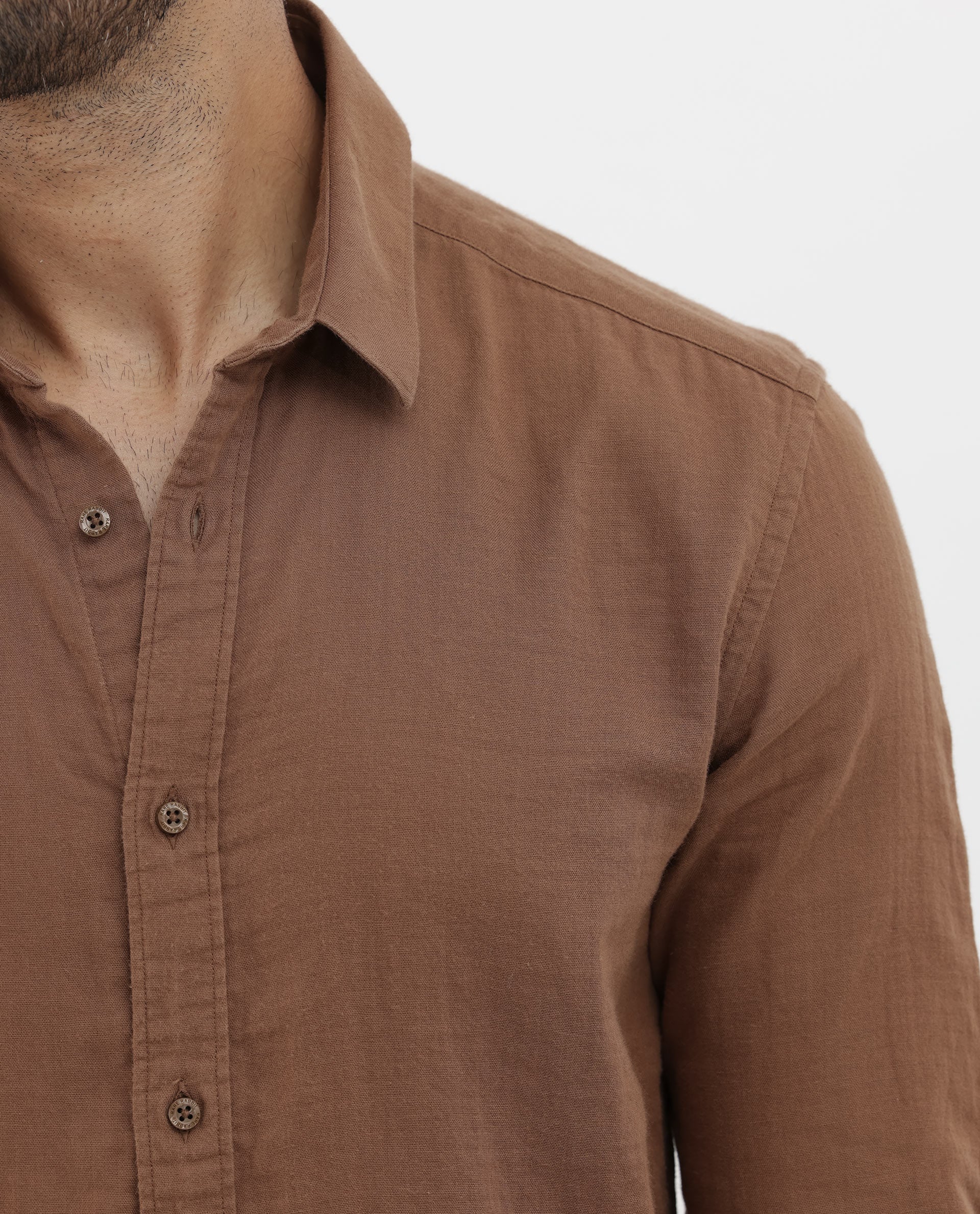 Rare Rabbit Men's Layerr Brown Cotton Plain Regular Fit Full Sleeve Collared Shirt - Image 4