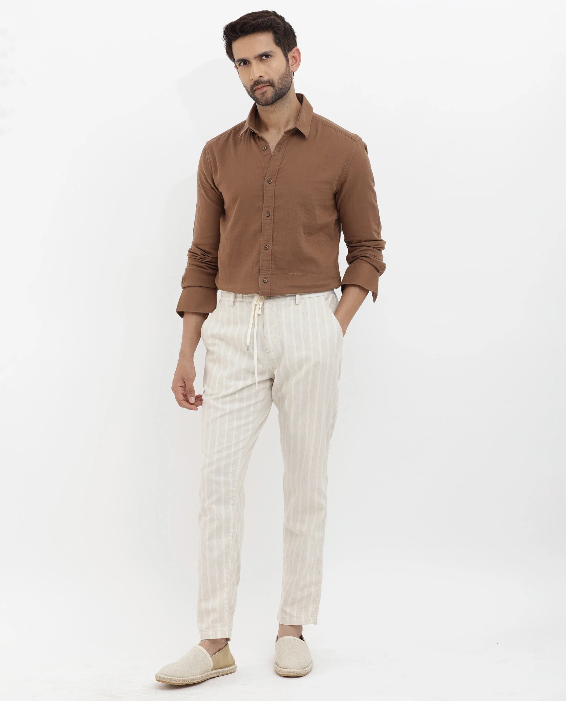 Rare Rabbit Men's Layerr Brown Cotton Plain Regular Fit Full Sleeve Collared Shirt - Image 6