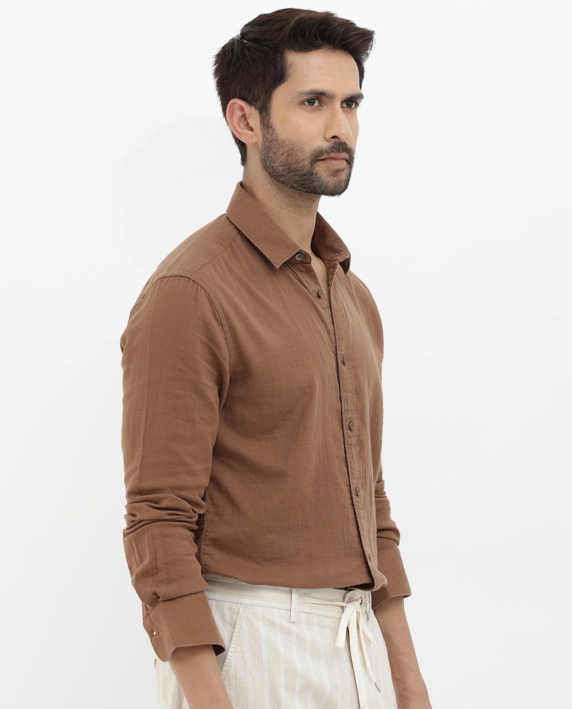 Rare Rabbit Men's Layerr Brown Cotton Plain Regular Fit Full Sleeve Collared Shirt - Image 7