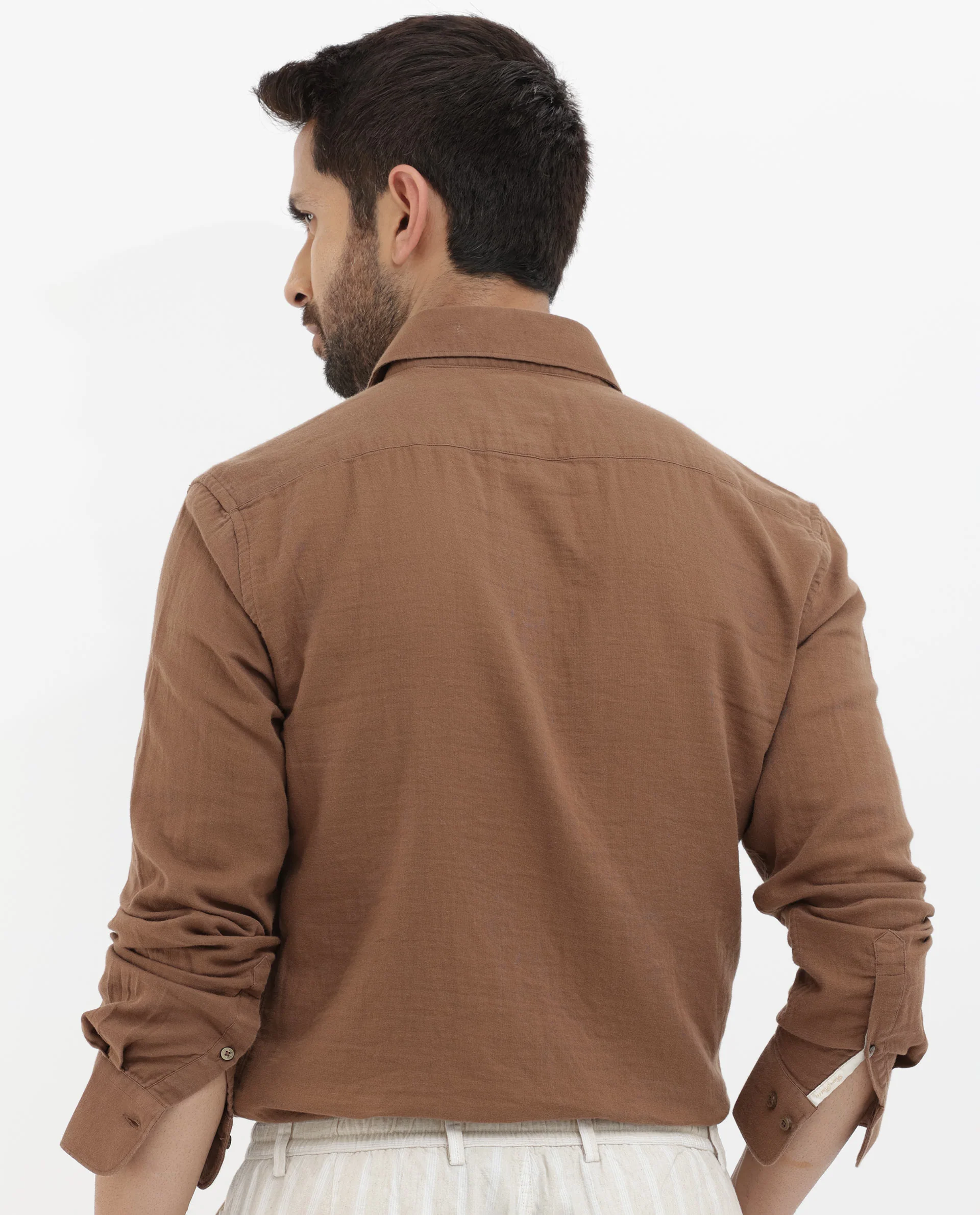 Rare Rabbit Men's Layerr Brown Cotton Plain Regular Fit Full Sleeve Collared Shirt - Image 8