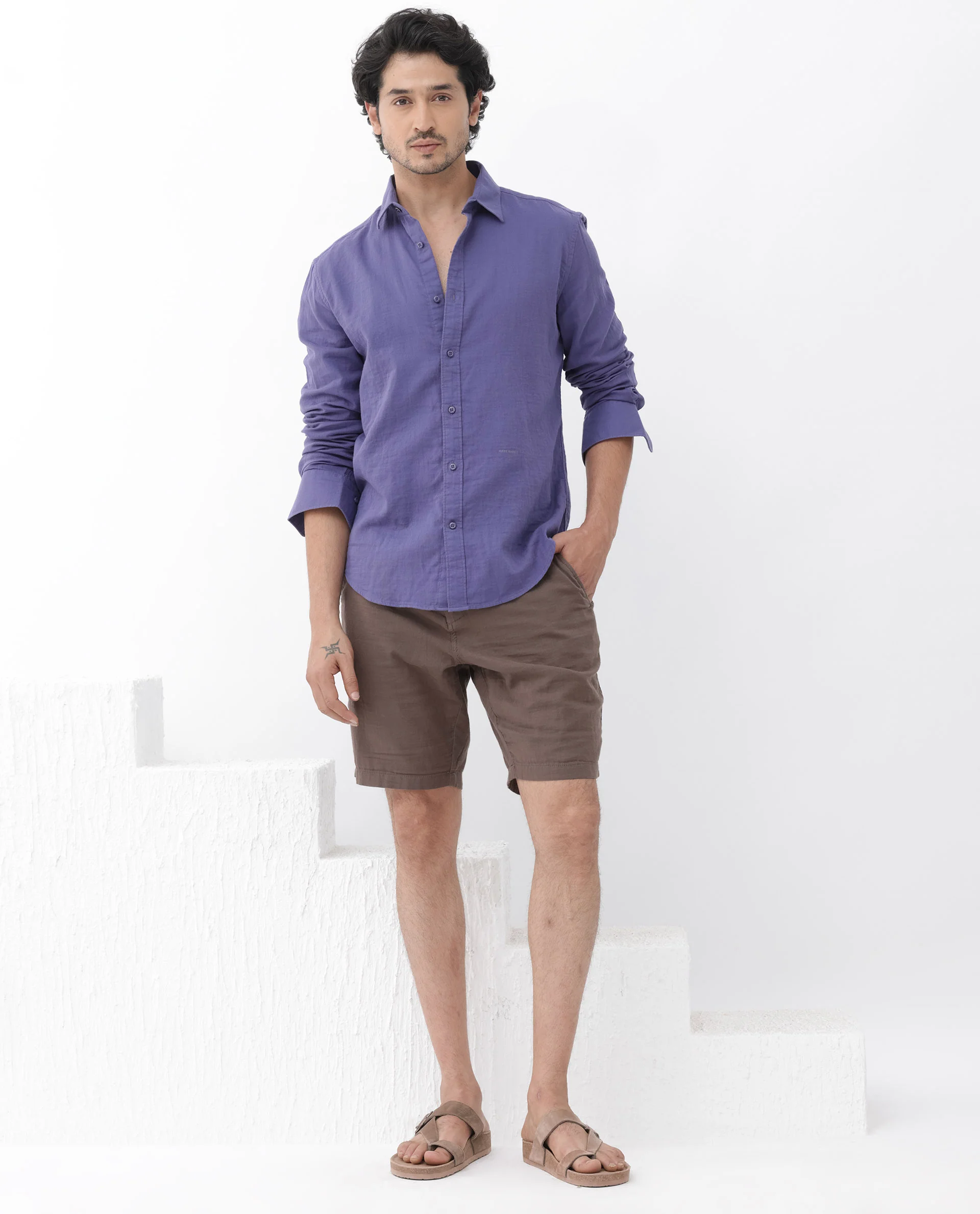 Rare Rabbit Men's Layerr Dusky Purple Cotton Plain Regular Fit Full Sleeve Collared Shirt - Image 2
