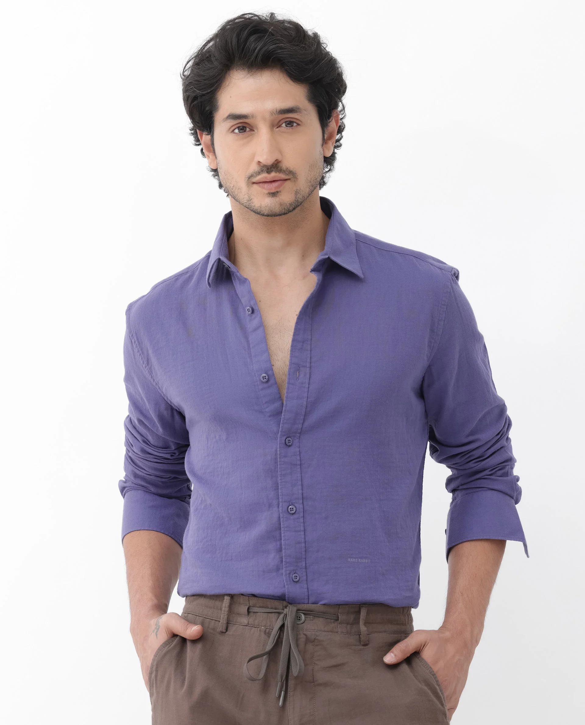 Rare Rabbit Men's Layerr Dusky Purple Cotton Plain Regular Fit Full Sleeve Collared Shirt - Image 3