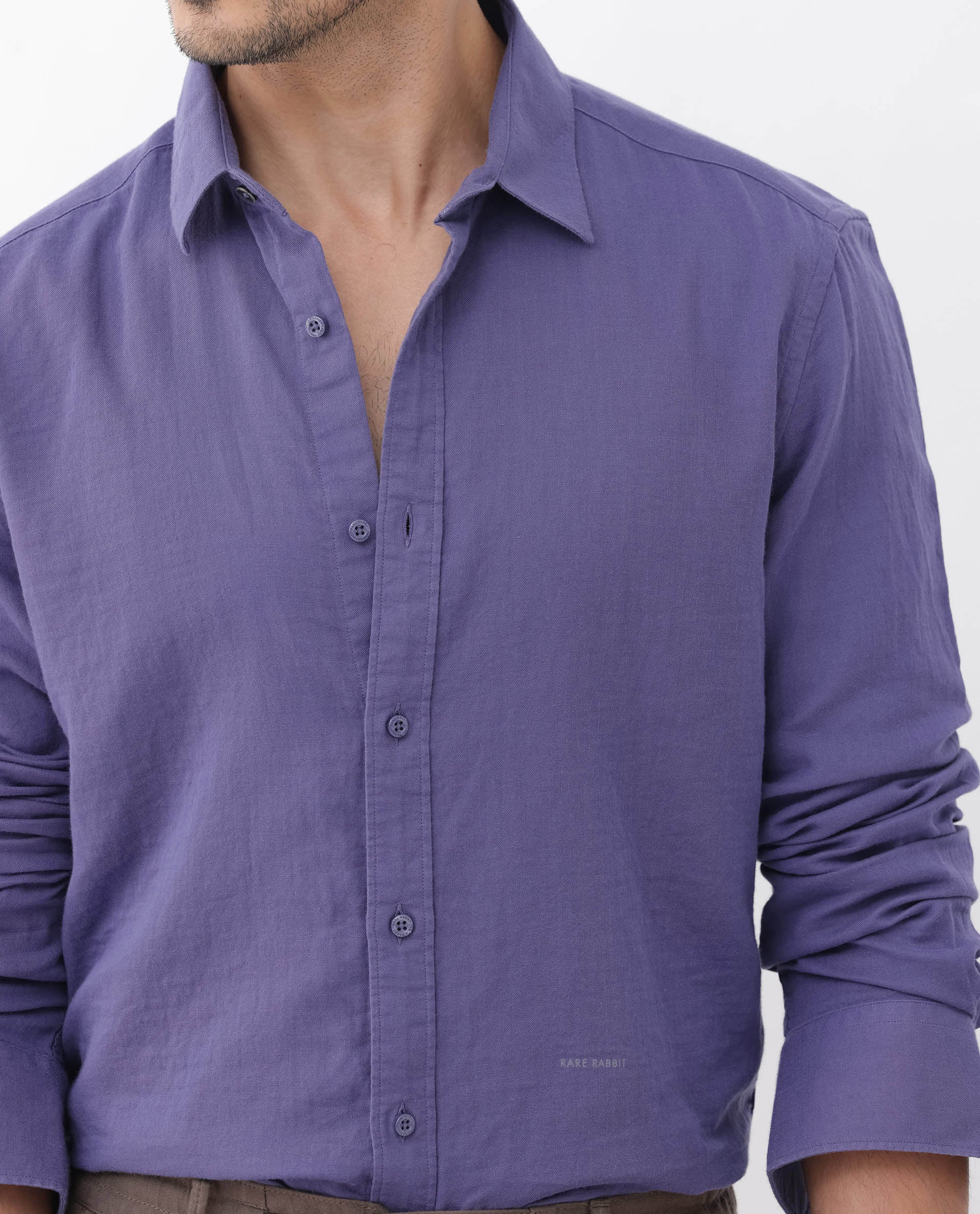 Rare Rabbit Men's Layerr Dusky Purple Cotton Plain Regular Fit Full Sleeve Collared Shirt - Image 5