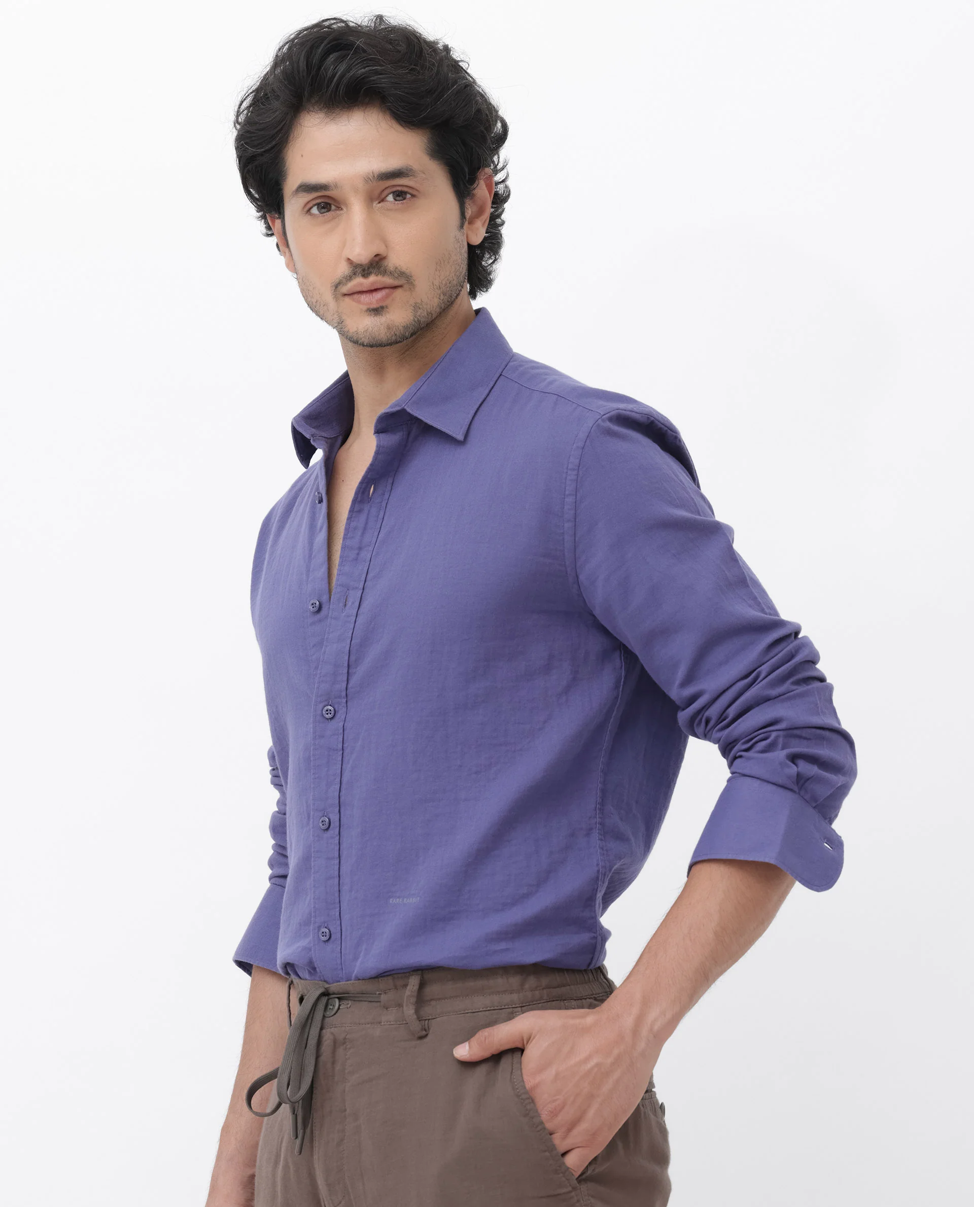 Rare Rabbit Men's Layerr Dusky Purple Cotton Plain Regular Fit Full Sleeve Collared Shirt - Image 6
