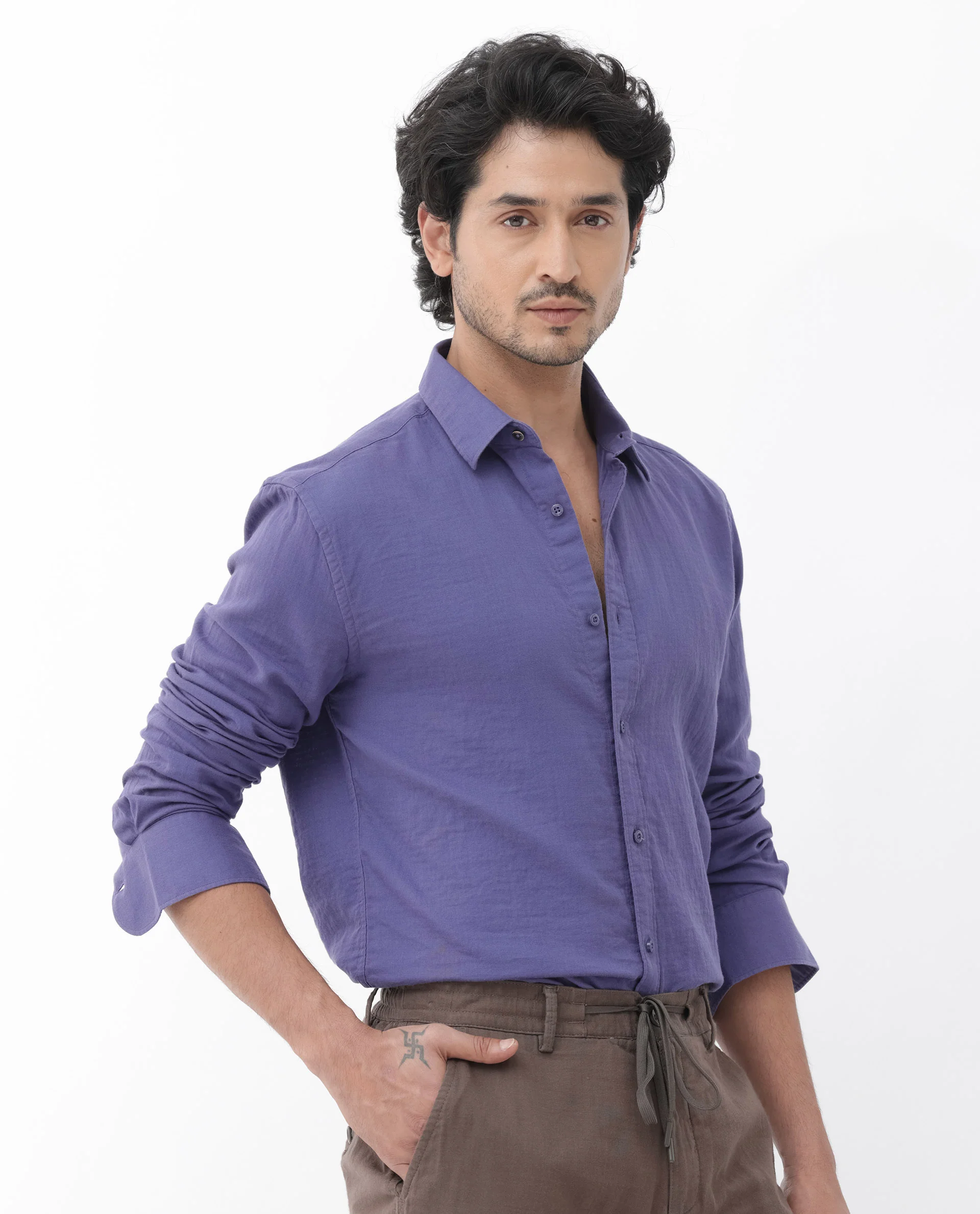 Rare Rabbit Men's Layerr Dusky Purple Cotton Plain Regular Fit Full Sleeve Collared Shirt - Image 7