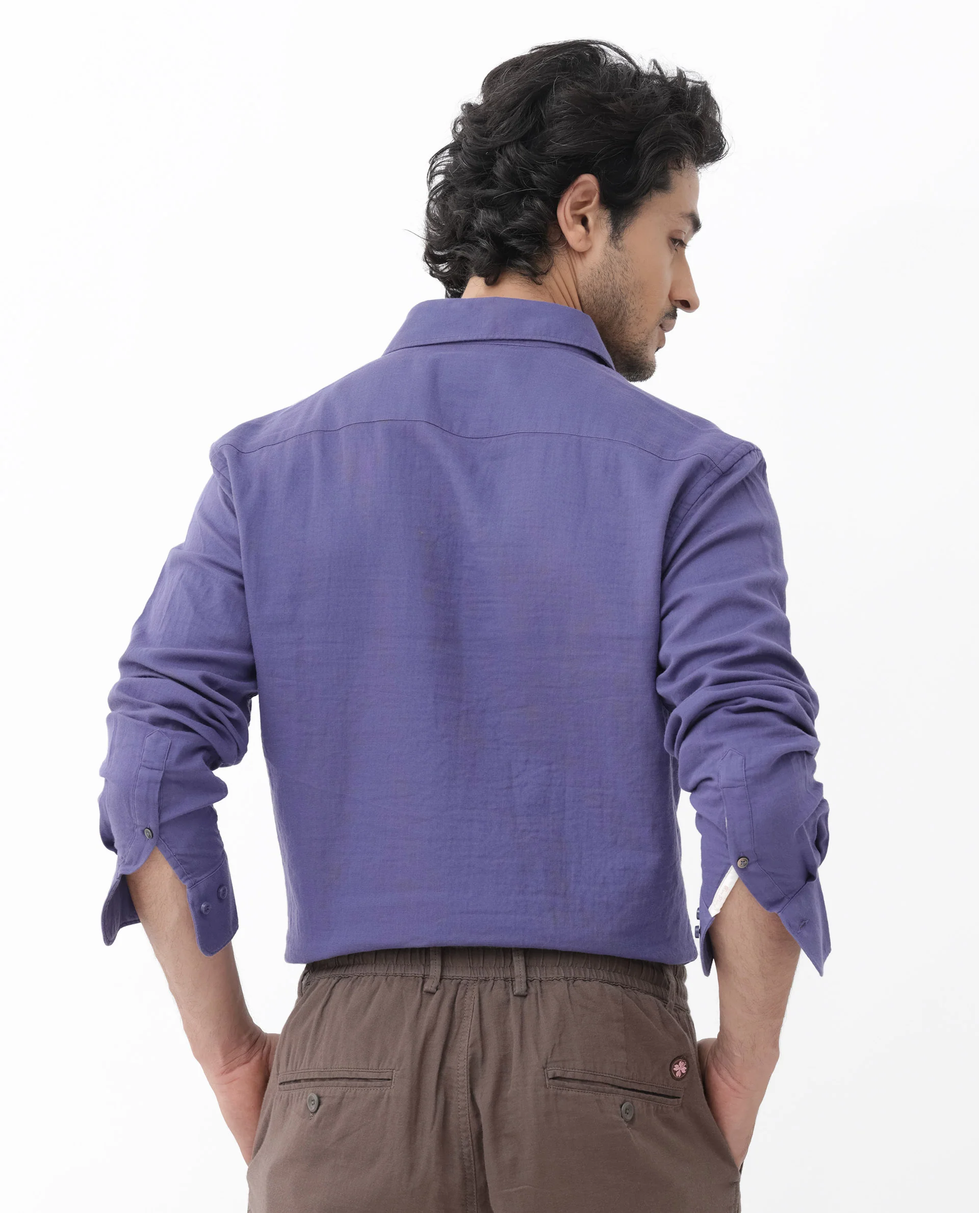 Rare Rabbit Men's Layerr Dusky Purple Cotton Plain Regular Fit Full Sleeve Collared Shirt - Image 8