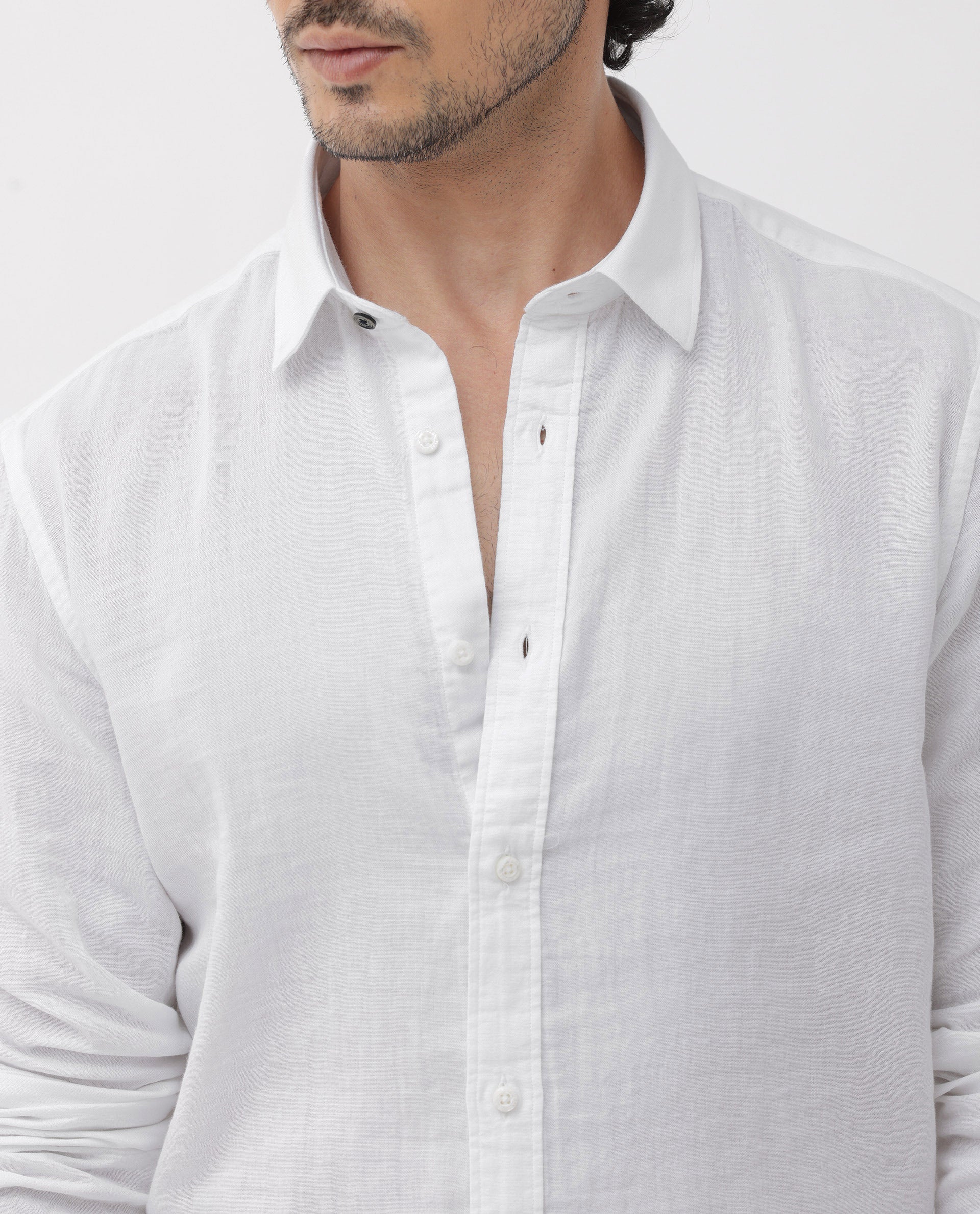 Rare Rabbit Men's Layerr Dusky White Cotton Plain Regular Fit Full Sleeve Collared Shirt - Image 5