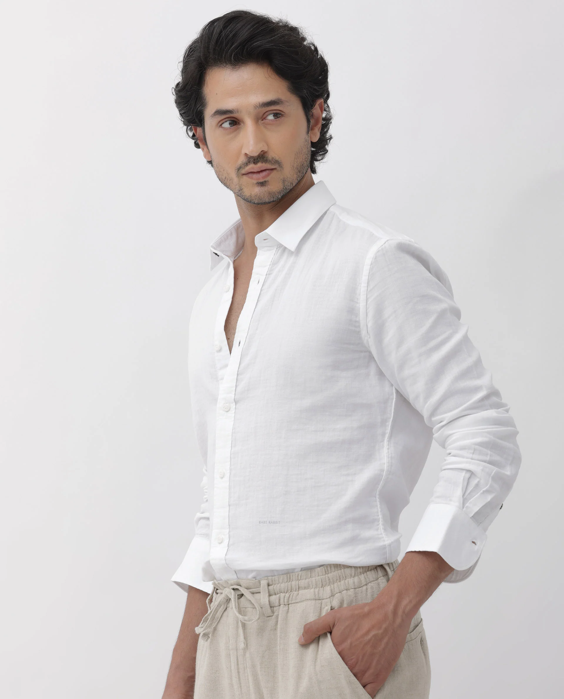 Rare Rabbit Men's Layerr Dusky White Cotton Plain Regular Fit Full Sleeve Collared Shirt - Image 6