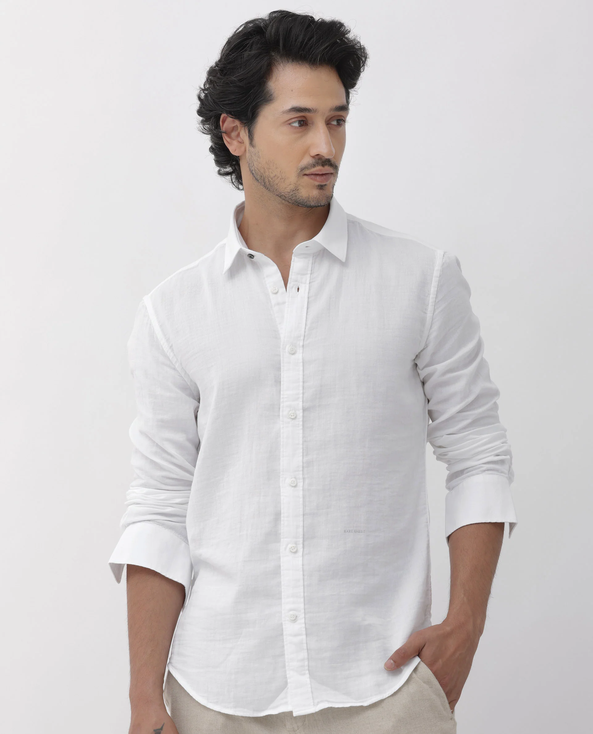 Rare Rabbit Men's Layerr Dusky White Cotton Plain Regular Fit Full Sleeve Collared Shirt - Image 7